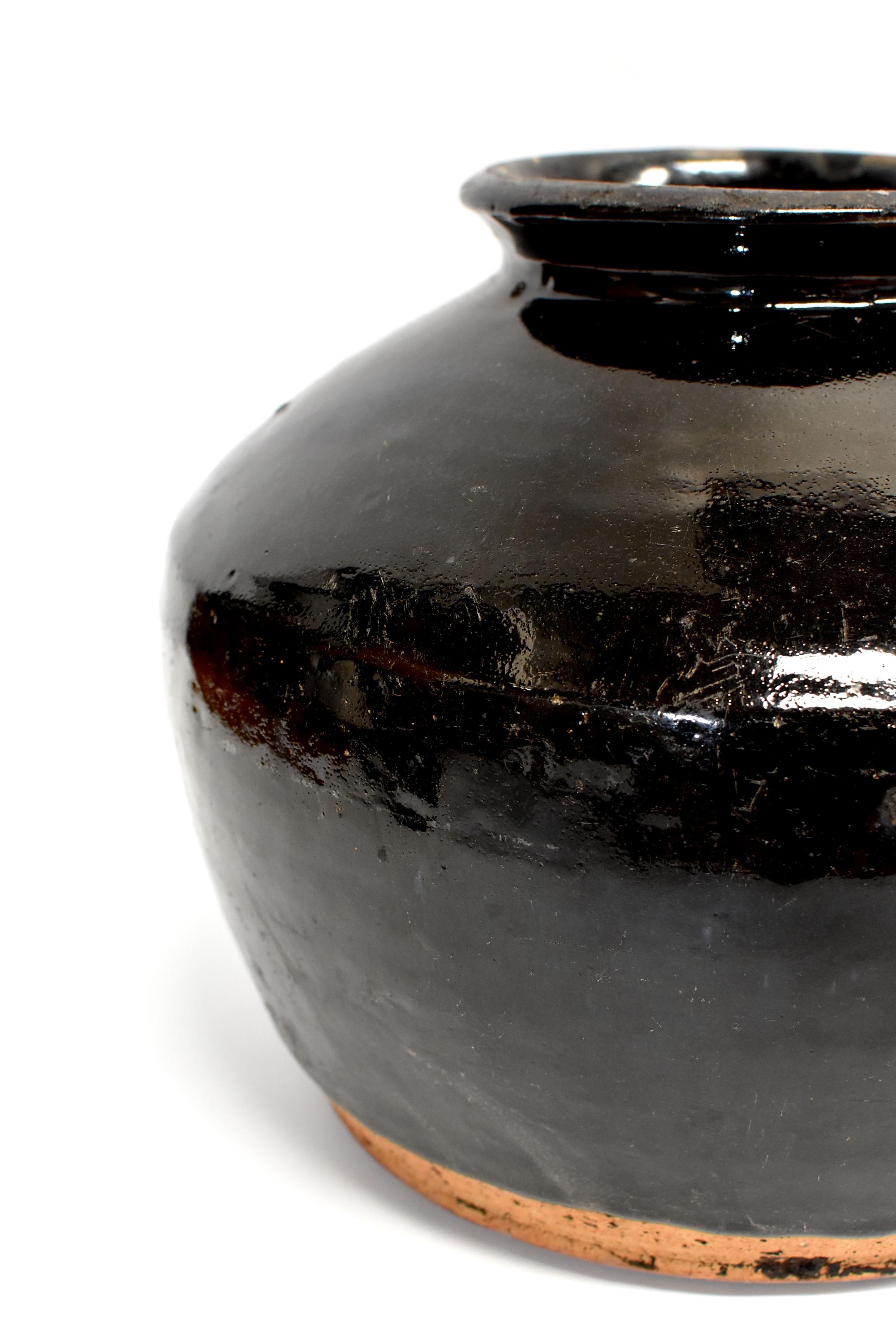 Large Chinese Antique Black Pottery Jar, Slanted Shoulders 4