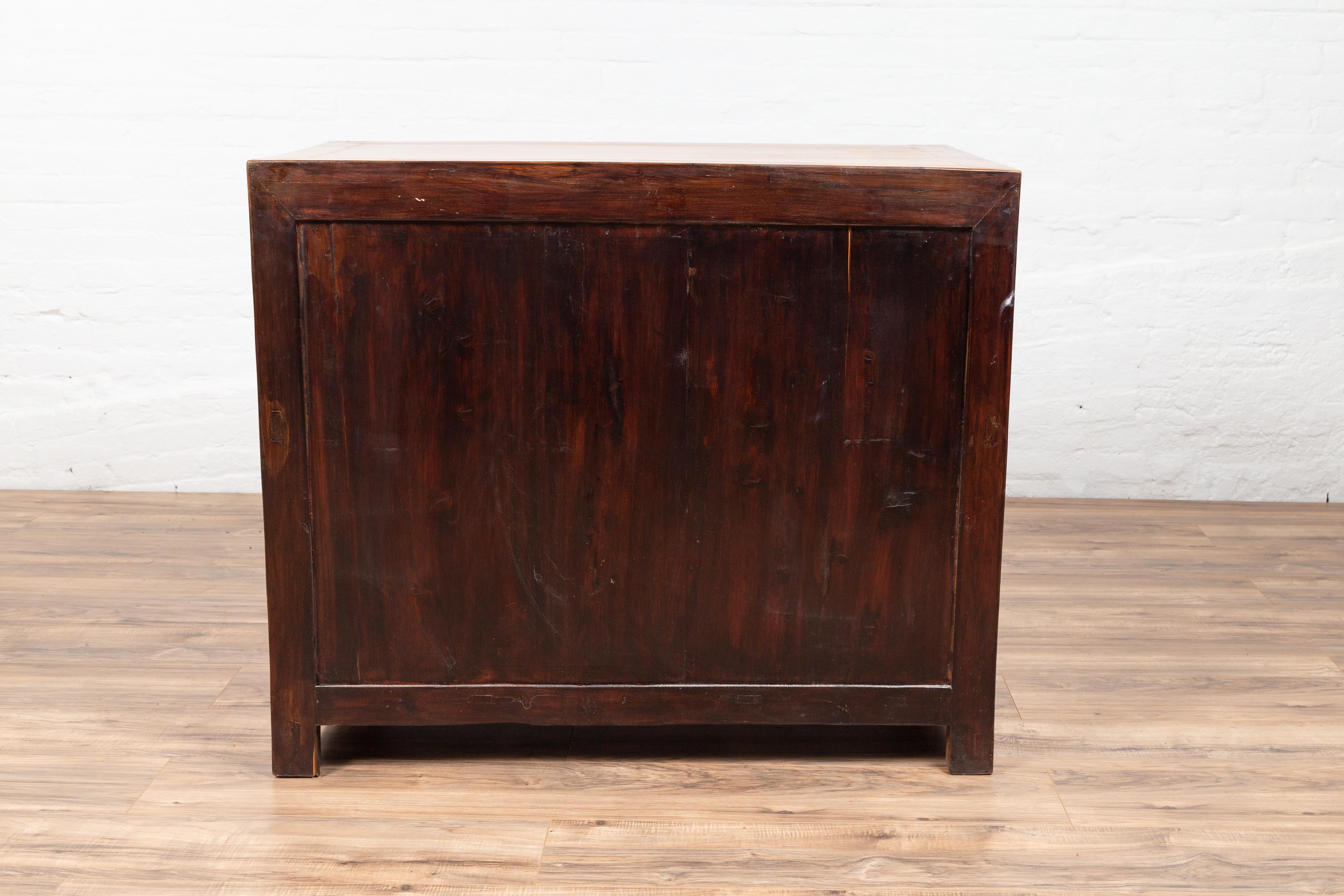 Large Chinese Antique Burl and Elm Wood Two-Toned Patina Cabinet with Doors For Sale 8