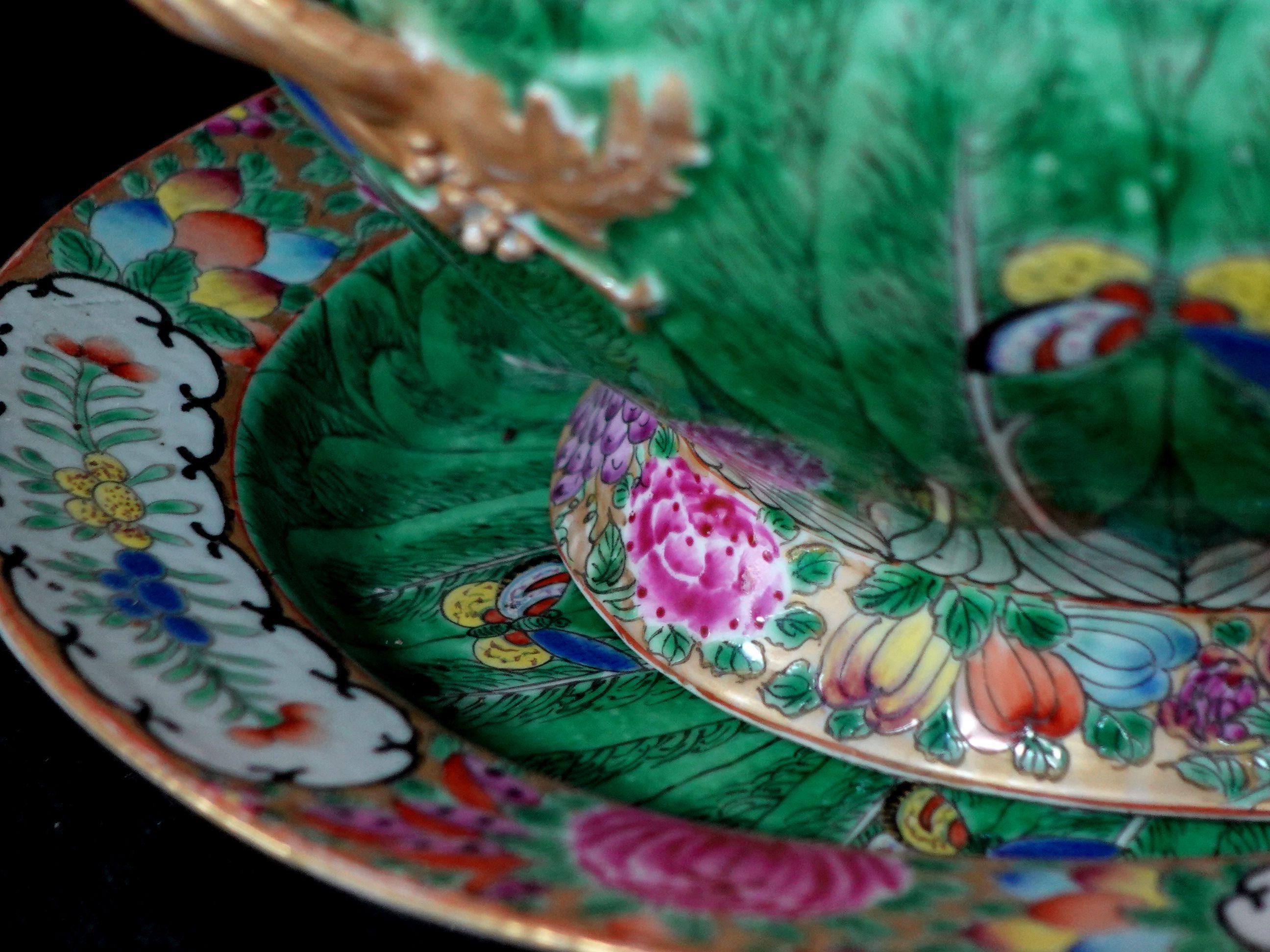 Large Chinese Antique Famille Cabbage Leaf Porcelain Tureen & Platter, Ric 060 3