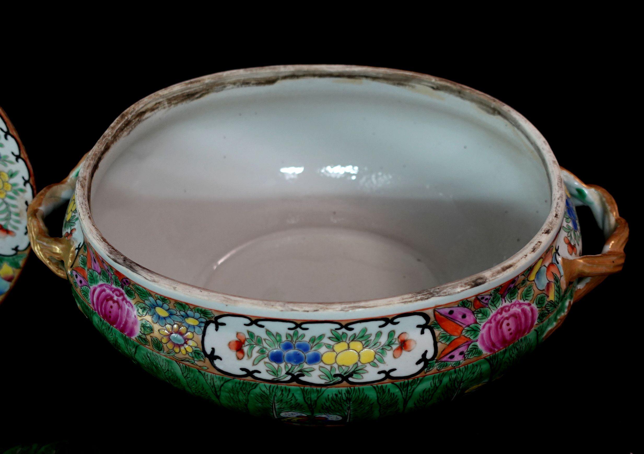 Large Chinese Antique Famille Cabbage Leaf Porcelain Tureen & Platter, Ric 060 5