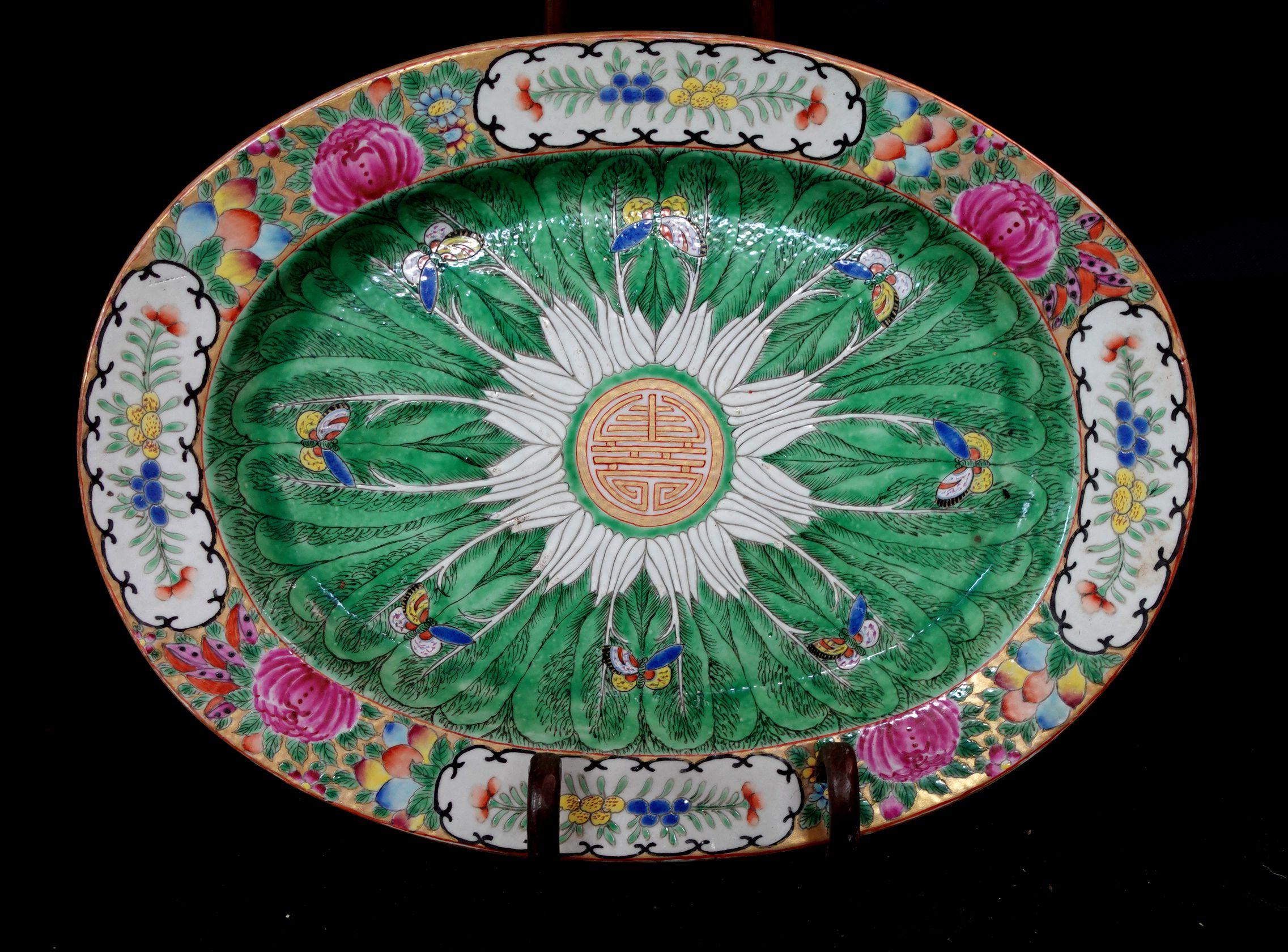 Large Chinese Antique Famille Cabbage Leaf Porcelain Tureen & Platter, Ric 060 6