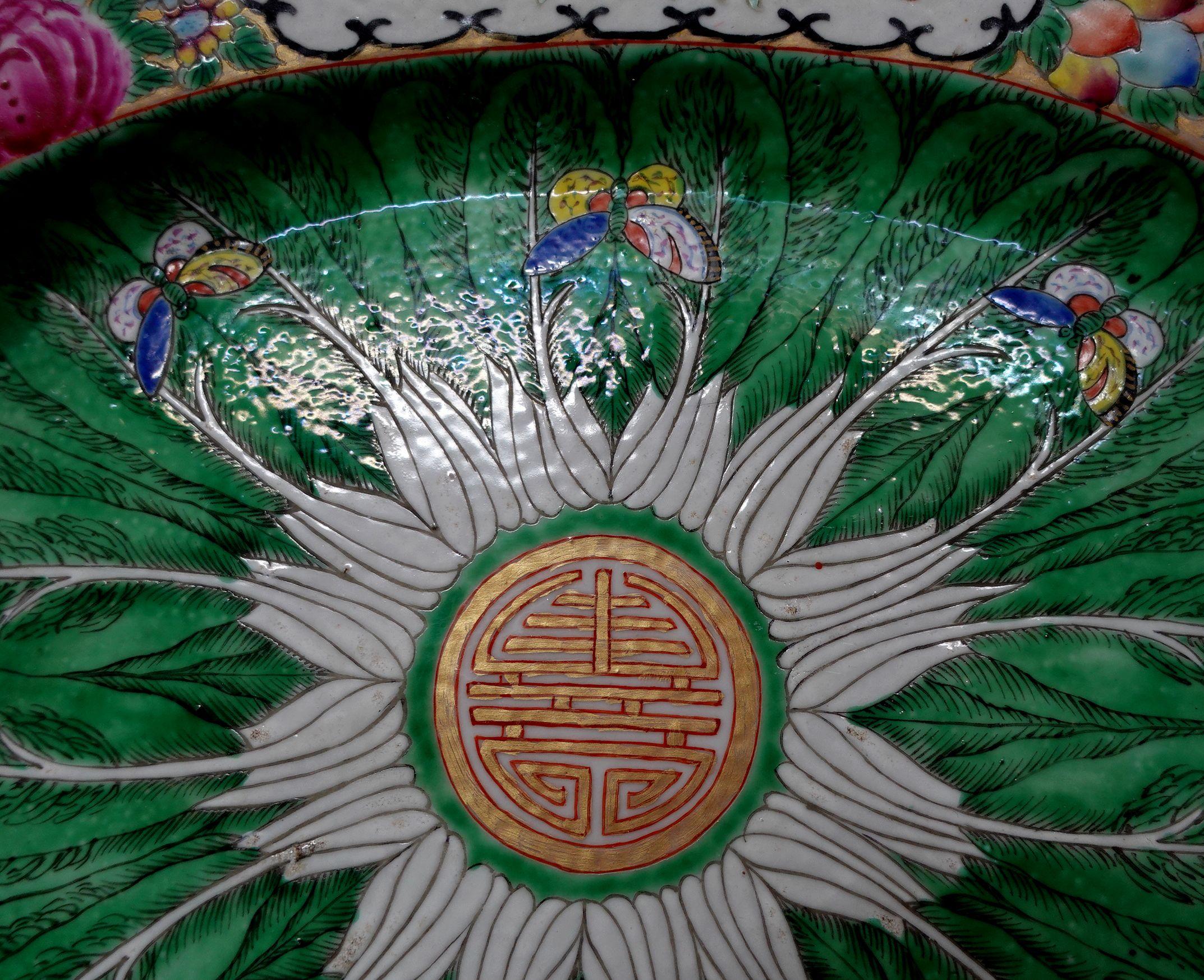 Large Chinese Antique Famille Cabbage Leaf Porcelain Tureen & Platter, Ric 060 7