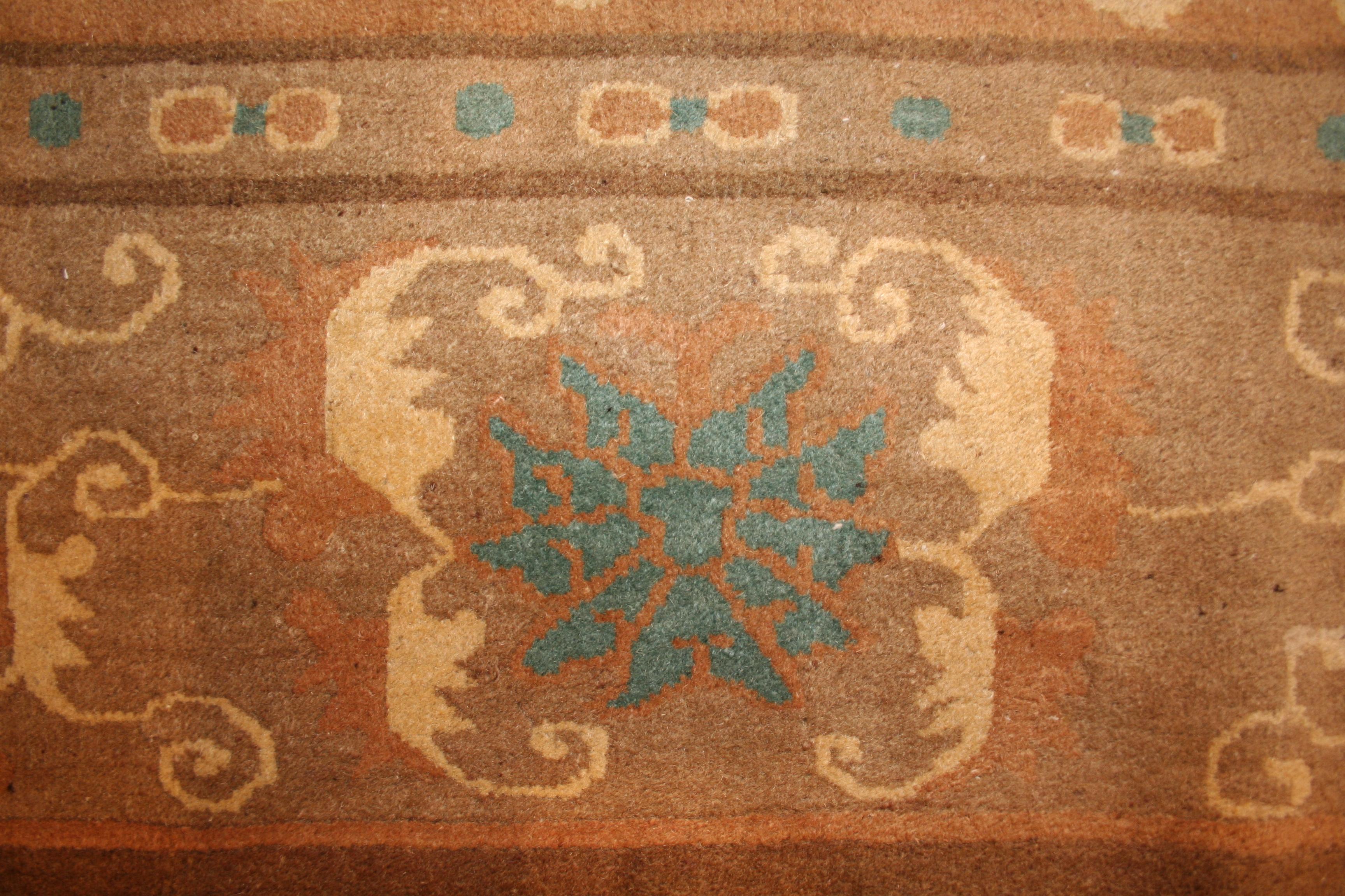 20th Century Antique Square Chinese Art Nouveau Rug with Pastel Colours For Sale