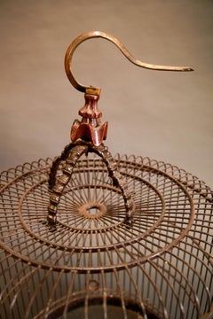 Large Chinese Bamboo Birdcage with Bird Feeders, Early 20th Century