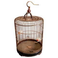 Large Chinese Bamboo Birdcage with Bird Feeders, Early 20th Century