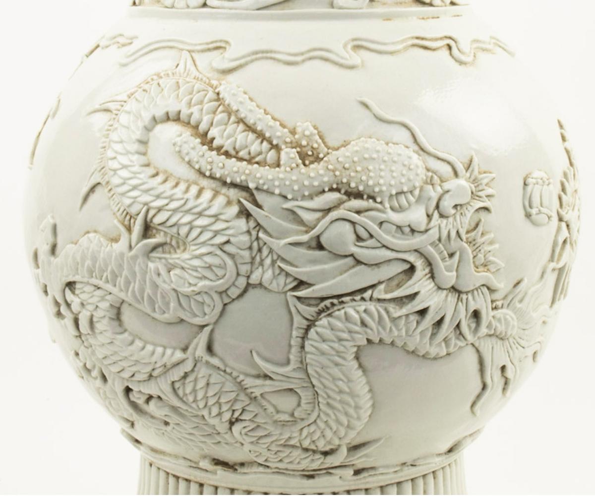 20th Century Large Chinese Blanc De Chine Porcelain Vase with Dragon Features