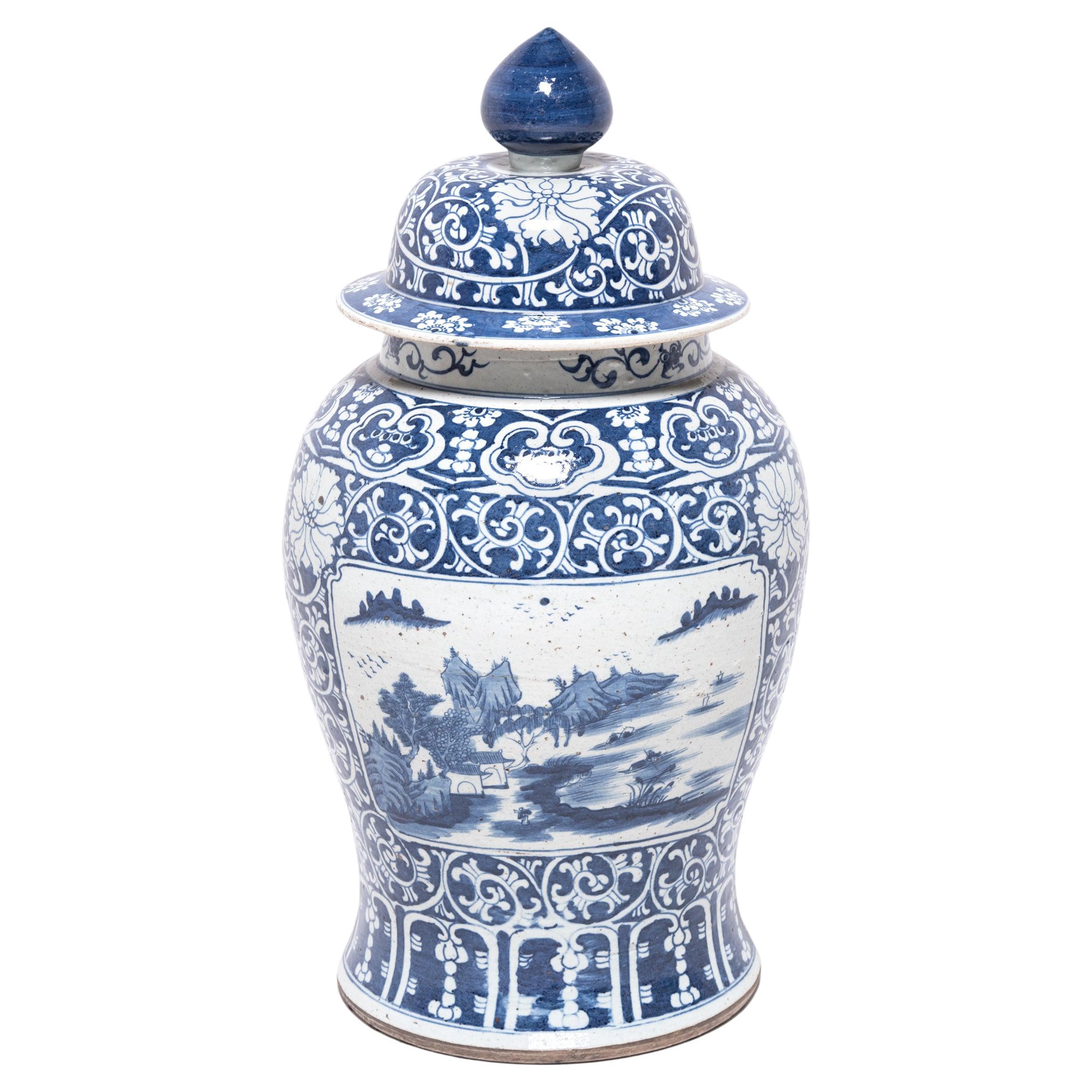 18in Floral Blue & White Porcelain Temple Jar Collectible Figurines for sale online 