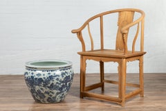 Large Chinese Blue and White Ceramic Planter with Architectures in Landscapes