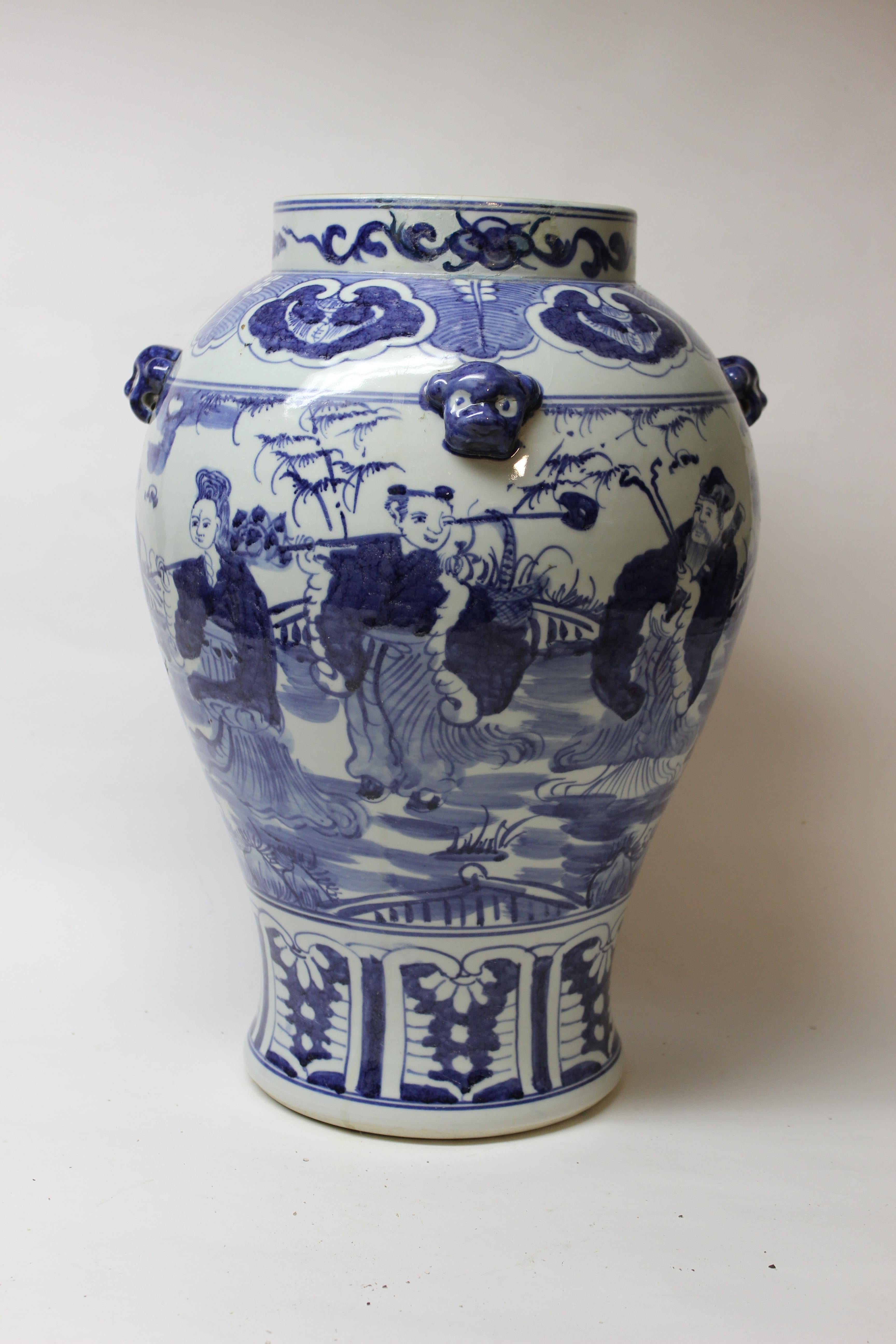 Large Chinese blue and white ceramic vase.