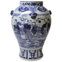 Grand vase chinois en céramique bleu et blanc