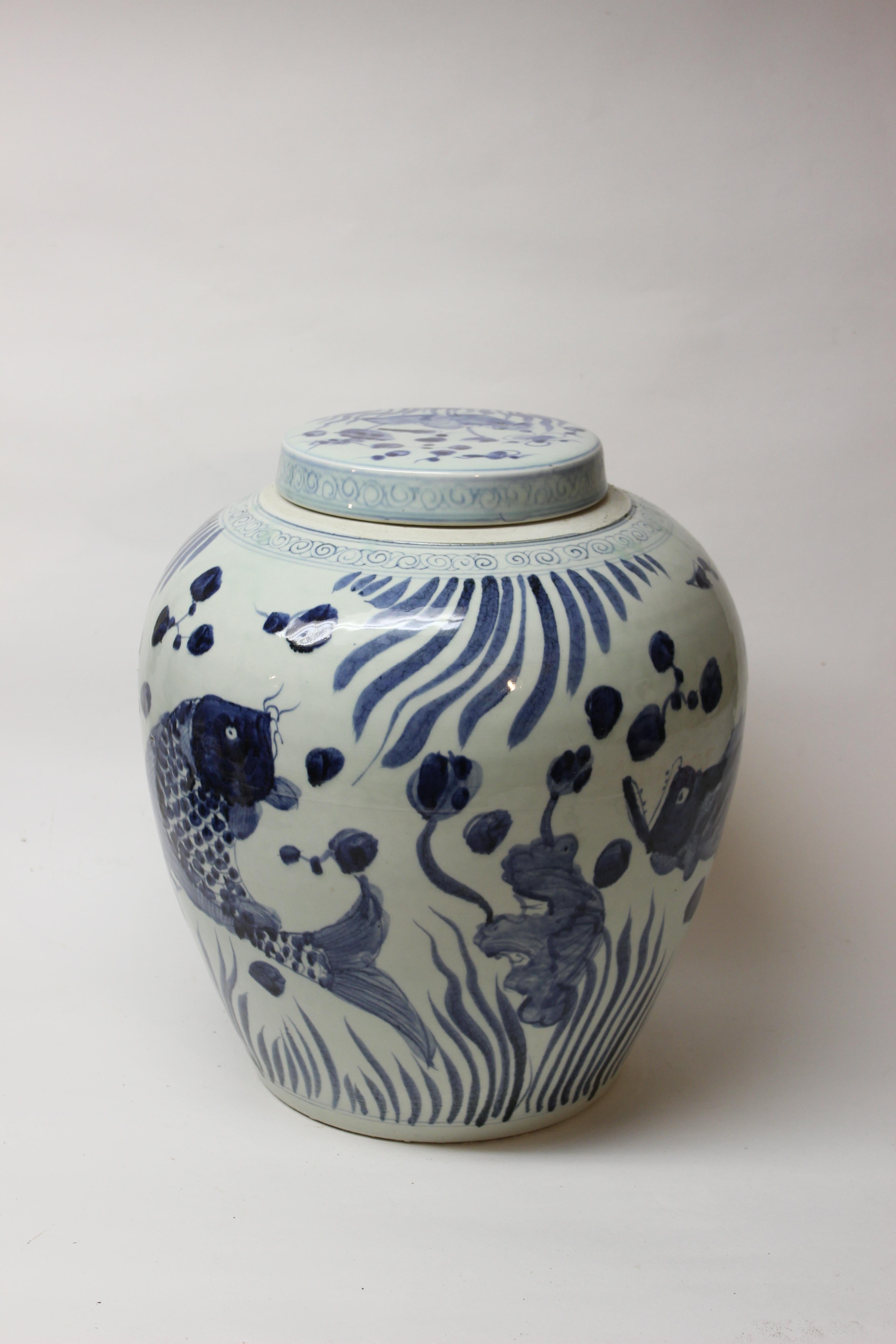 Large Chinese Blue and White Ginger Jar with Lid 2