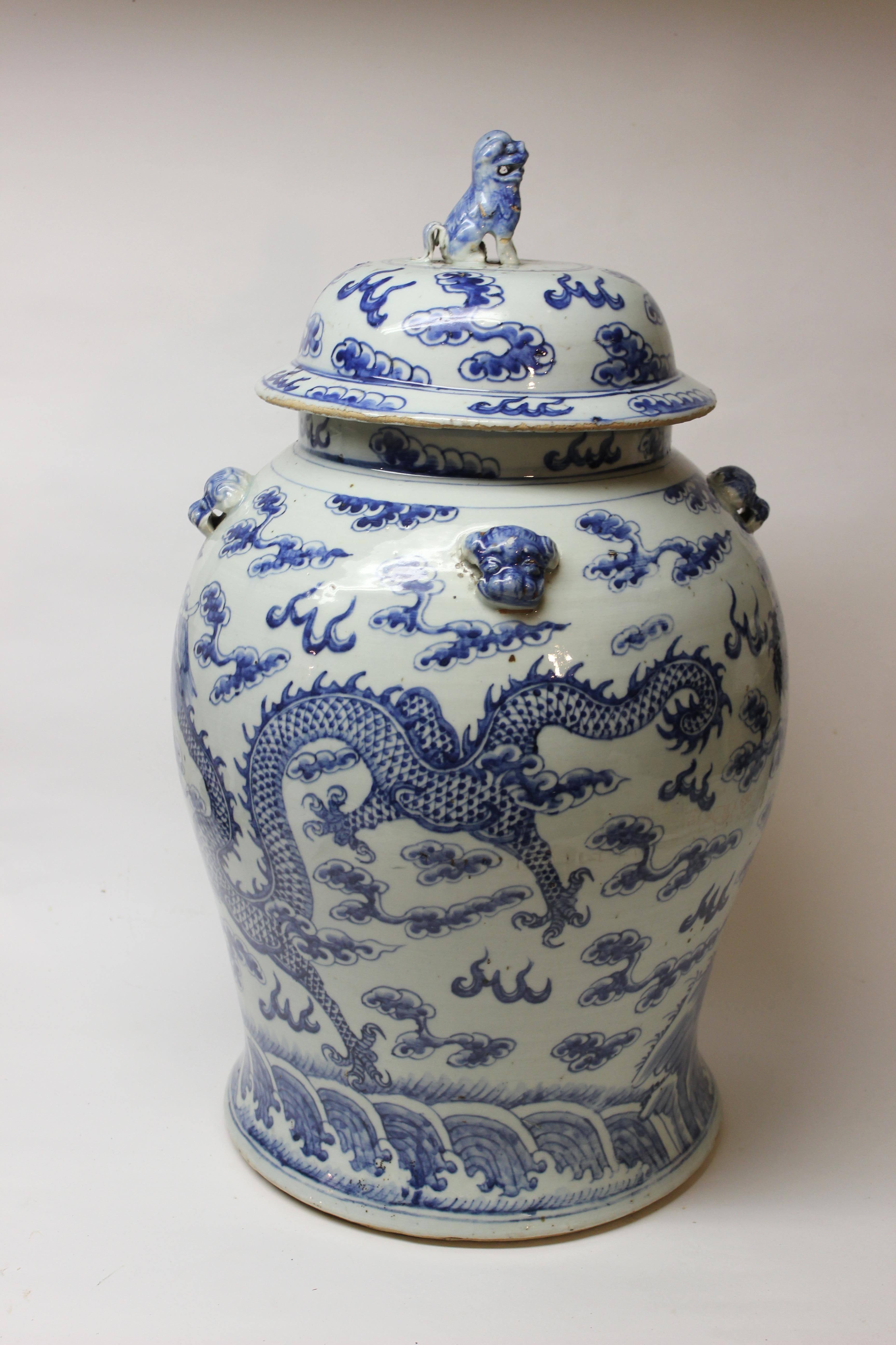 Large Chinese Blue and White Jar with Lid 2