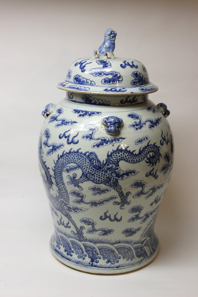 Large Chinese Blue and White Jar with Lid at 1stDibs