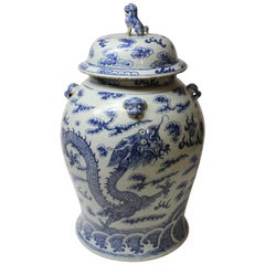 Antique Large Chinese Blue and White Jar with Lid
