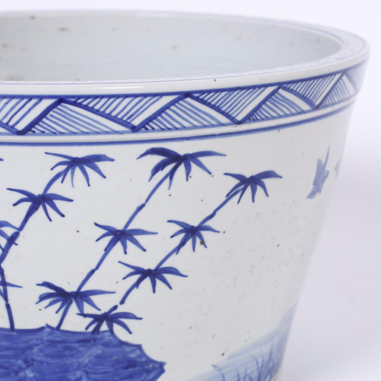 Chinoiserie Large Chinese Blue and White Porcelain Bowl or Planter