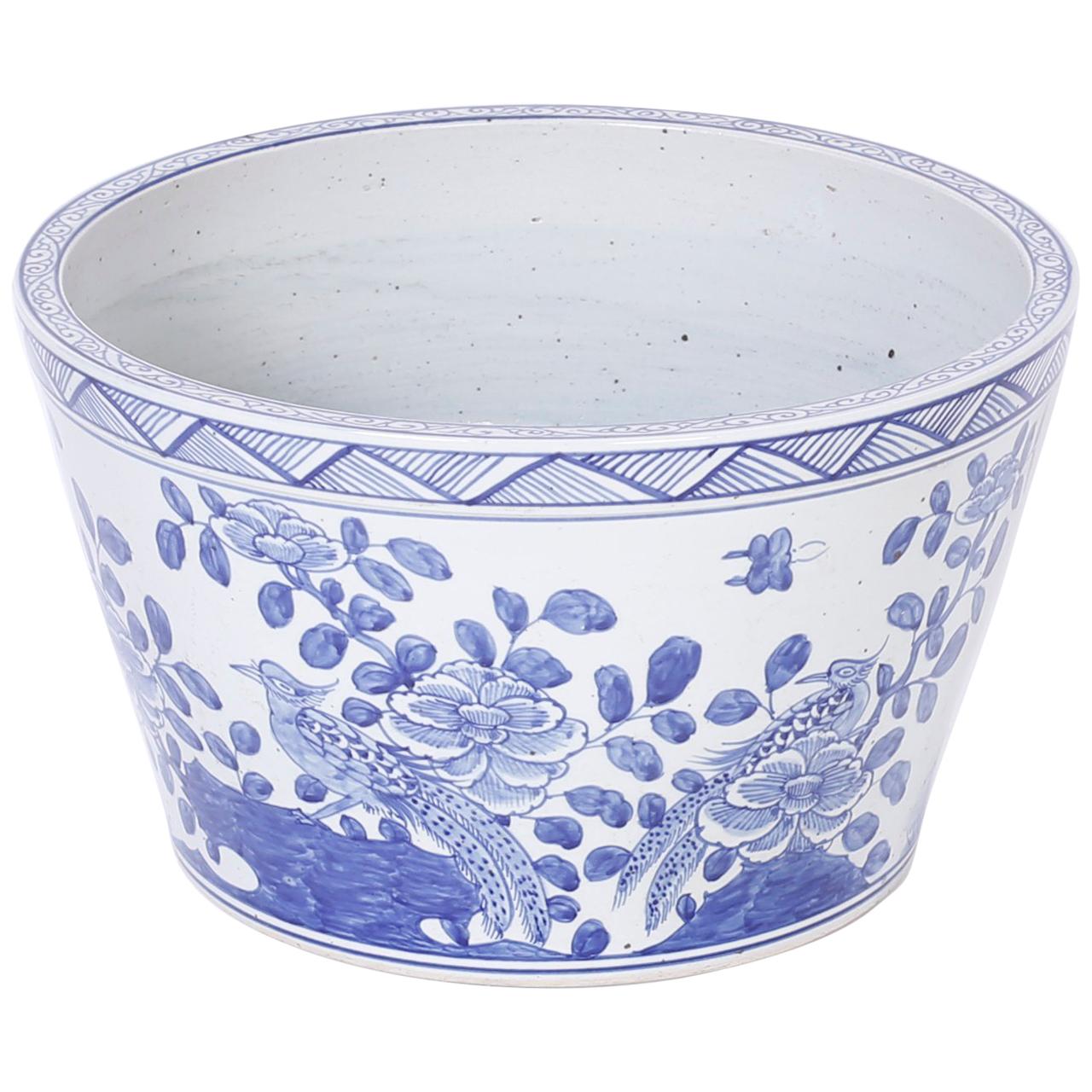 Large Chinese Blue and White Porcelain Bowl or Planter
