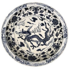 Antique Large Chinese Blue and White Porcelain Charger with Xuande Mark