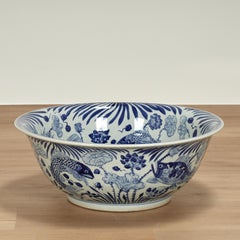 Large Chinese Blue and White Porcelain Fish Bowl