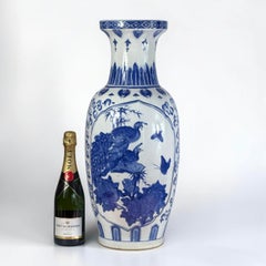Large Chinese Blue and White Porcelain Floor Vase with with Birds - 24.8 in