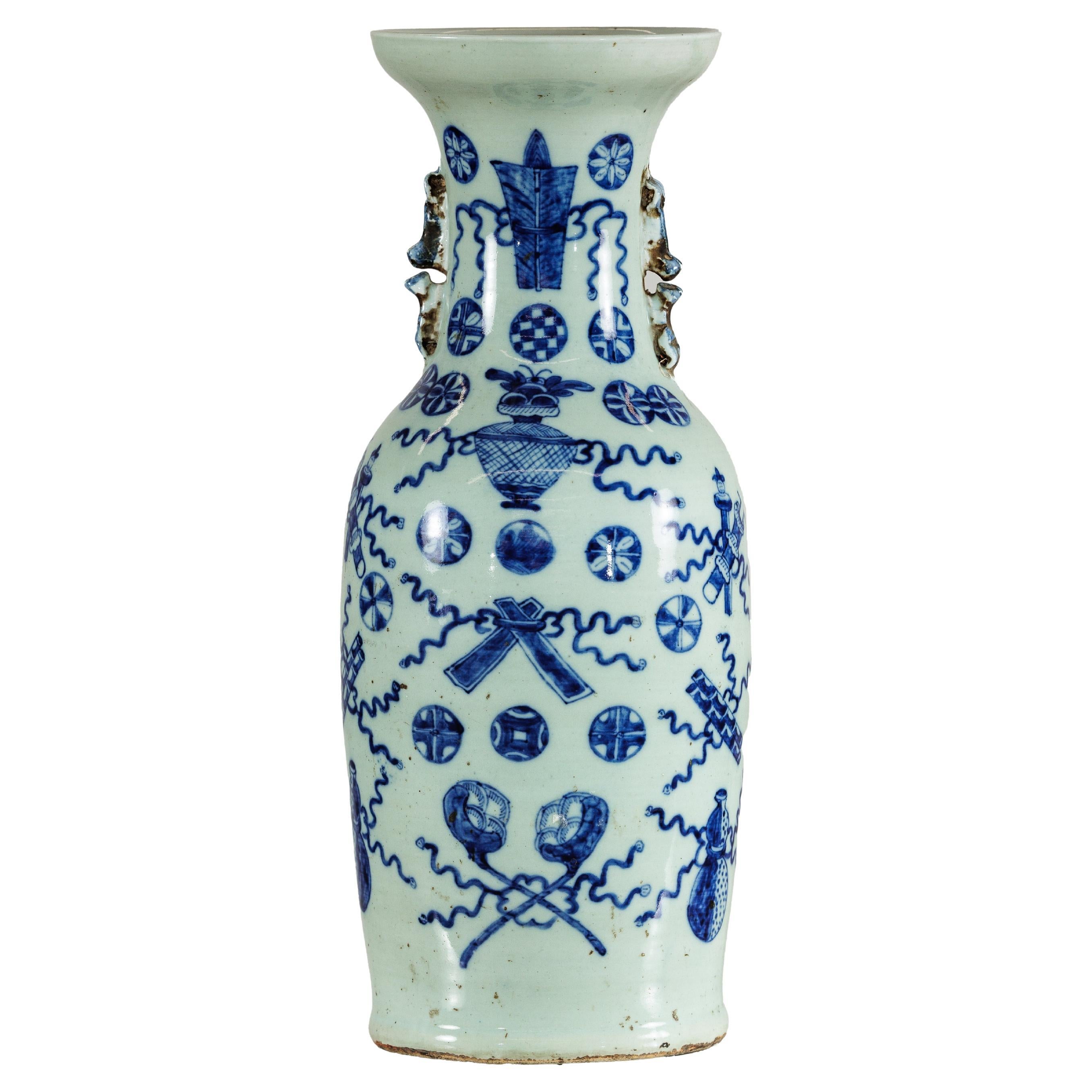 Large Chinese Blue and White Porcelain Vase with Hand-Painted Motifs