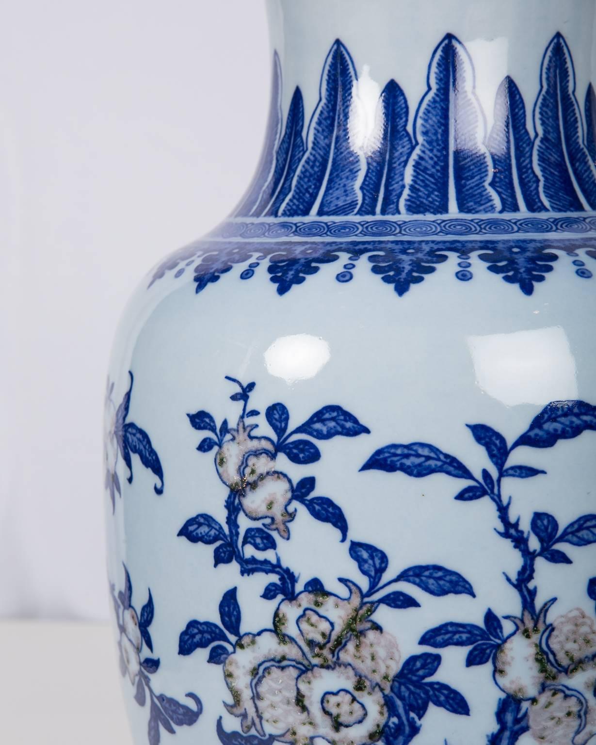 20th Century Large Chinese Blue and White Vase Copper Red Decoration Late 19th-Early 20th C