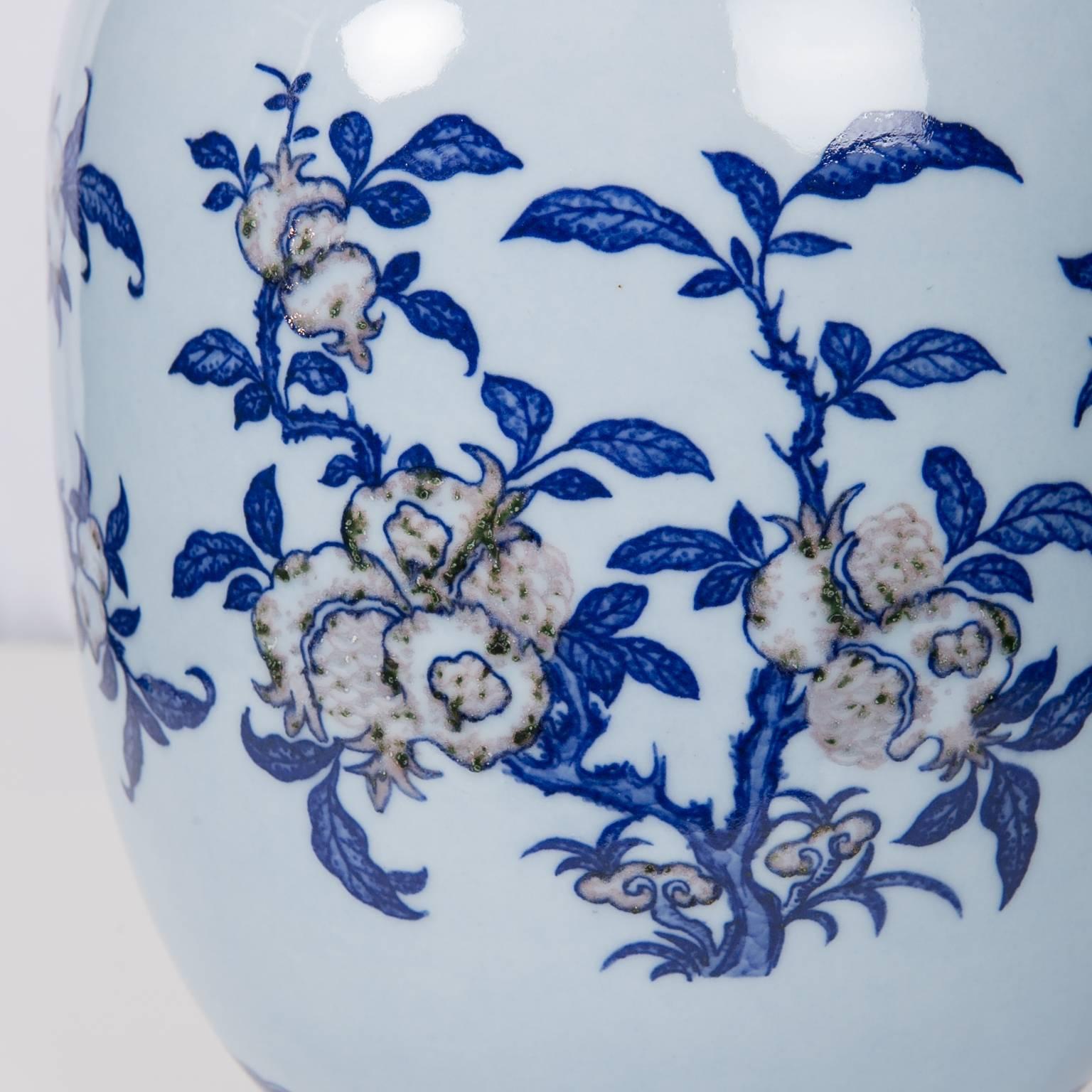 Porcelain Large Chinese Blue and White Vase Copper Red Decoration Late 19th-Early 20th C