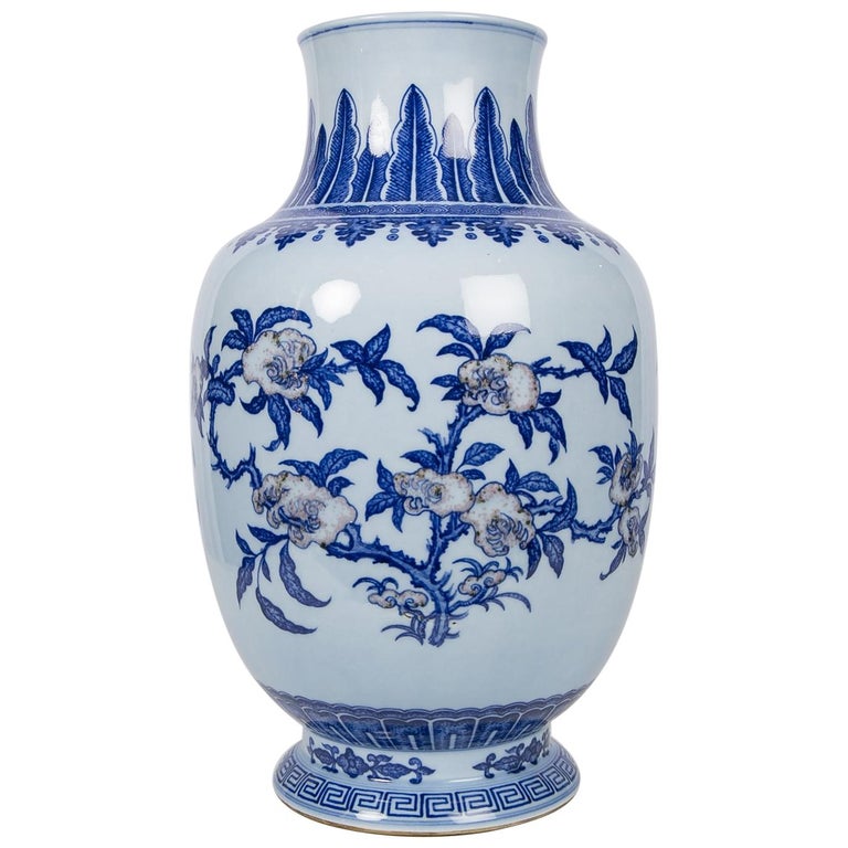 Large Chinese Blue and White Vase Copper Red Decoration Late 19thEarly