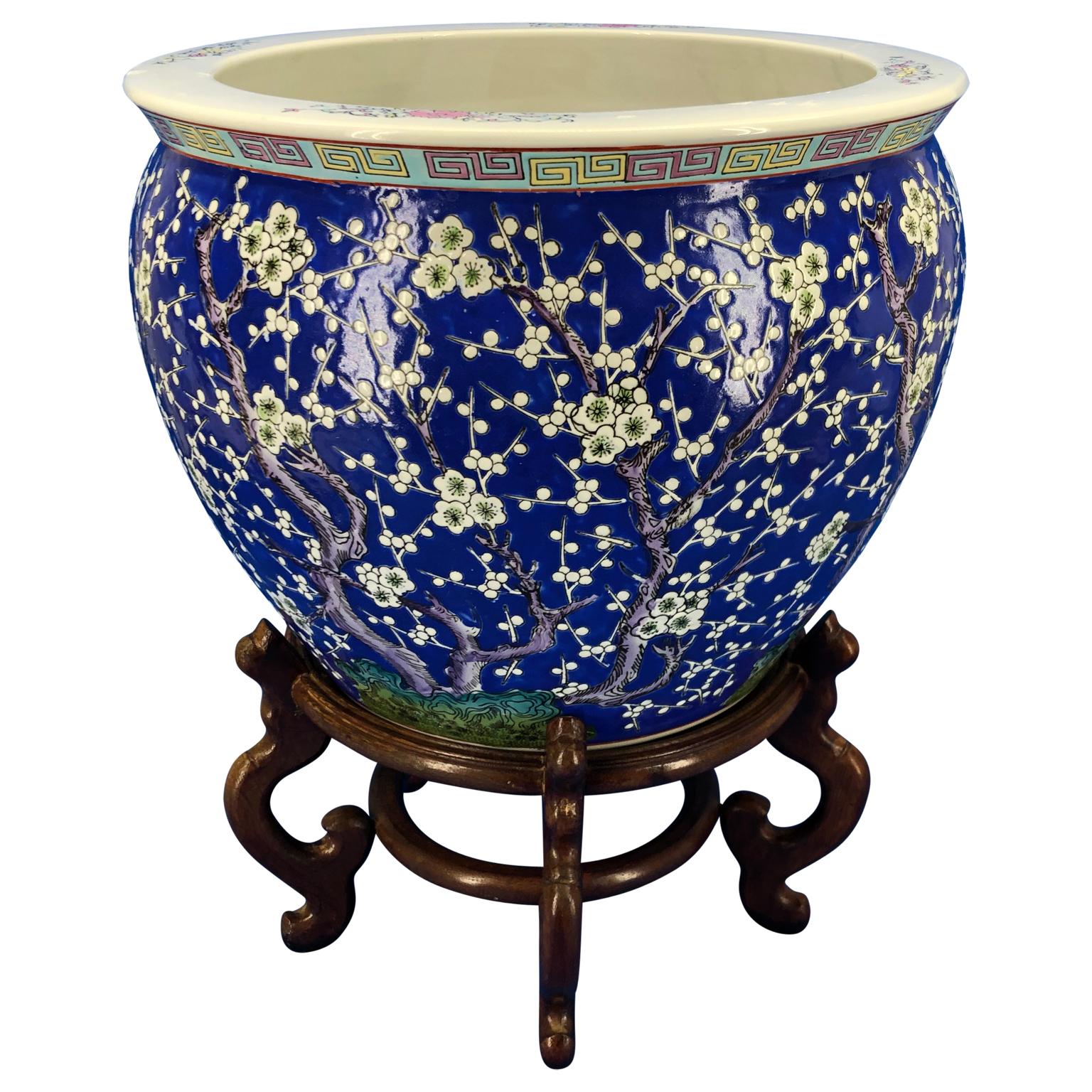 blue planter with stand