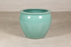 Large Chinese Blue-Green Celadon Glazed Stoneware Planter