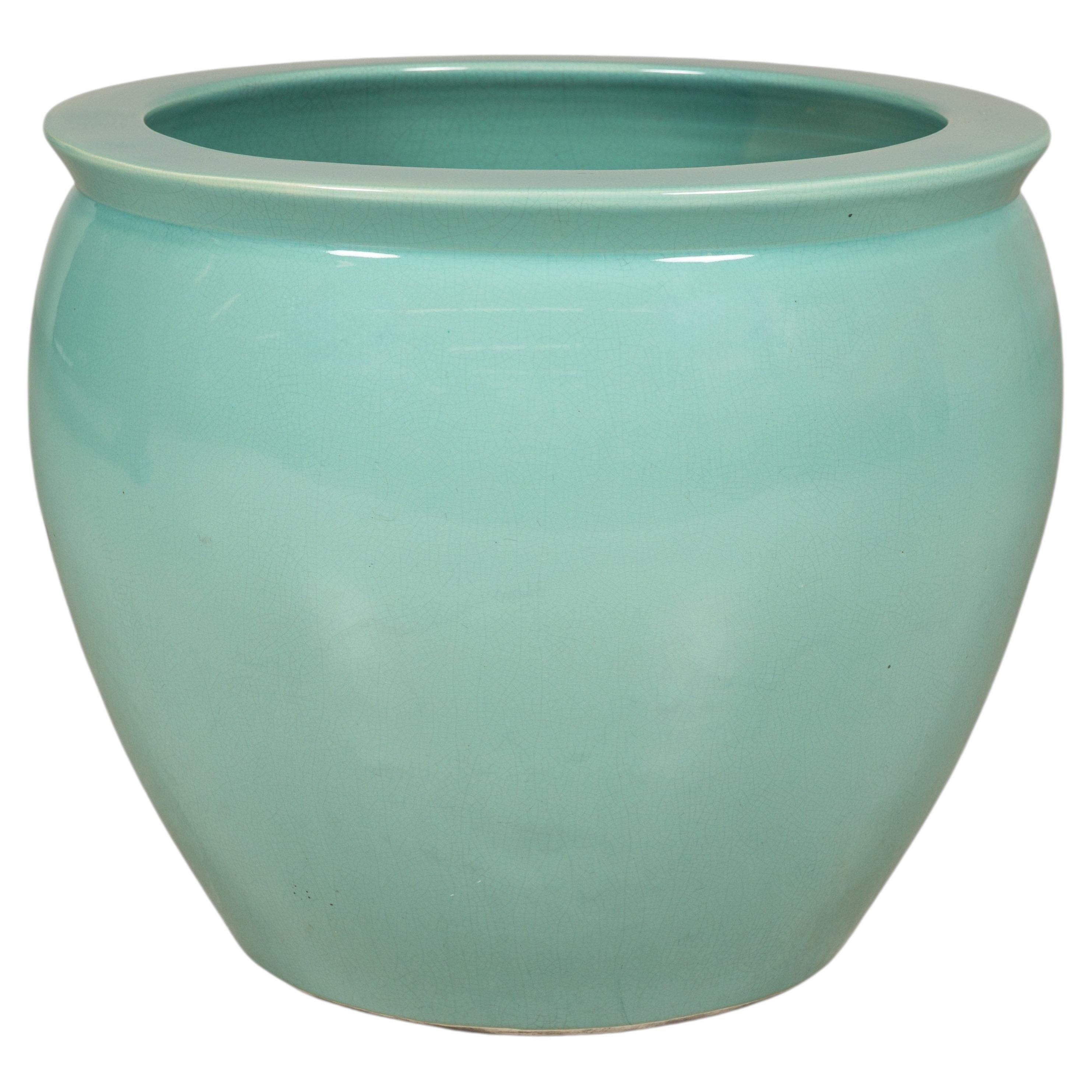 Grande vaso da fiori in gres con smalto celadon blu-verde cinese