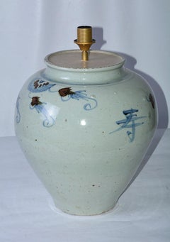 Large Chinese Blue Grey Pottery Table Lamps