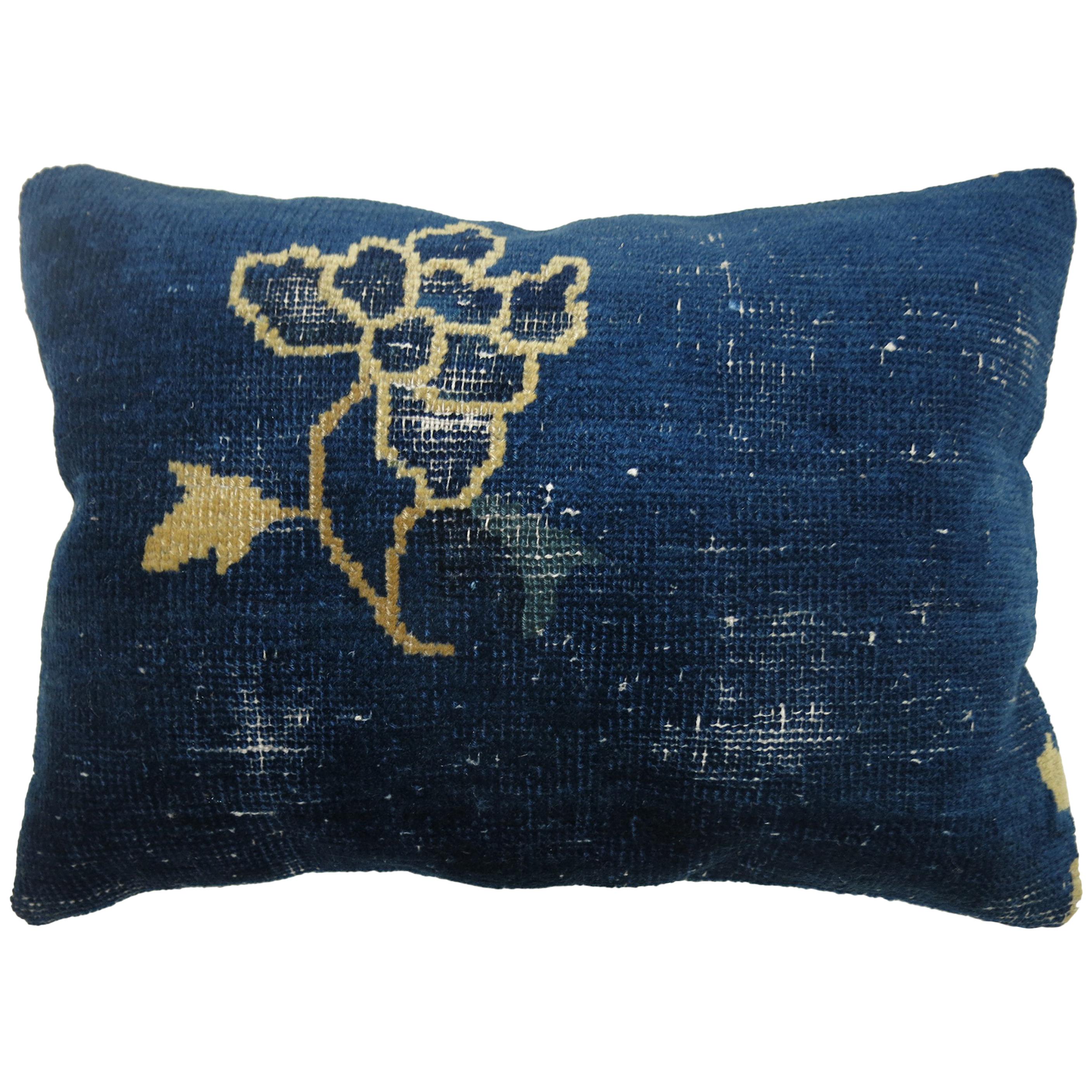 Large Chinese Blue Rug Pillow