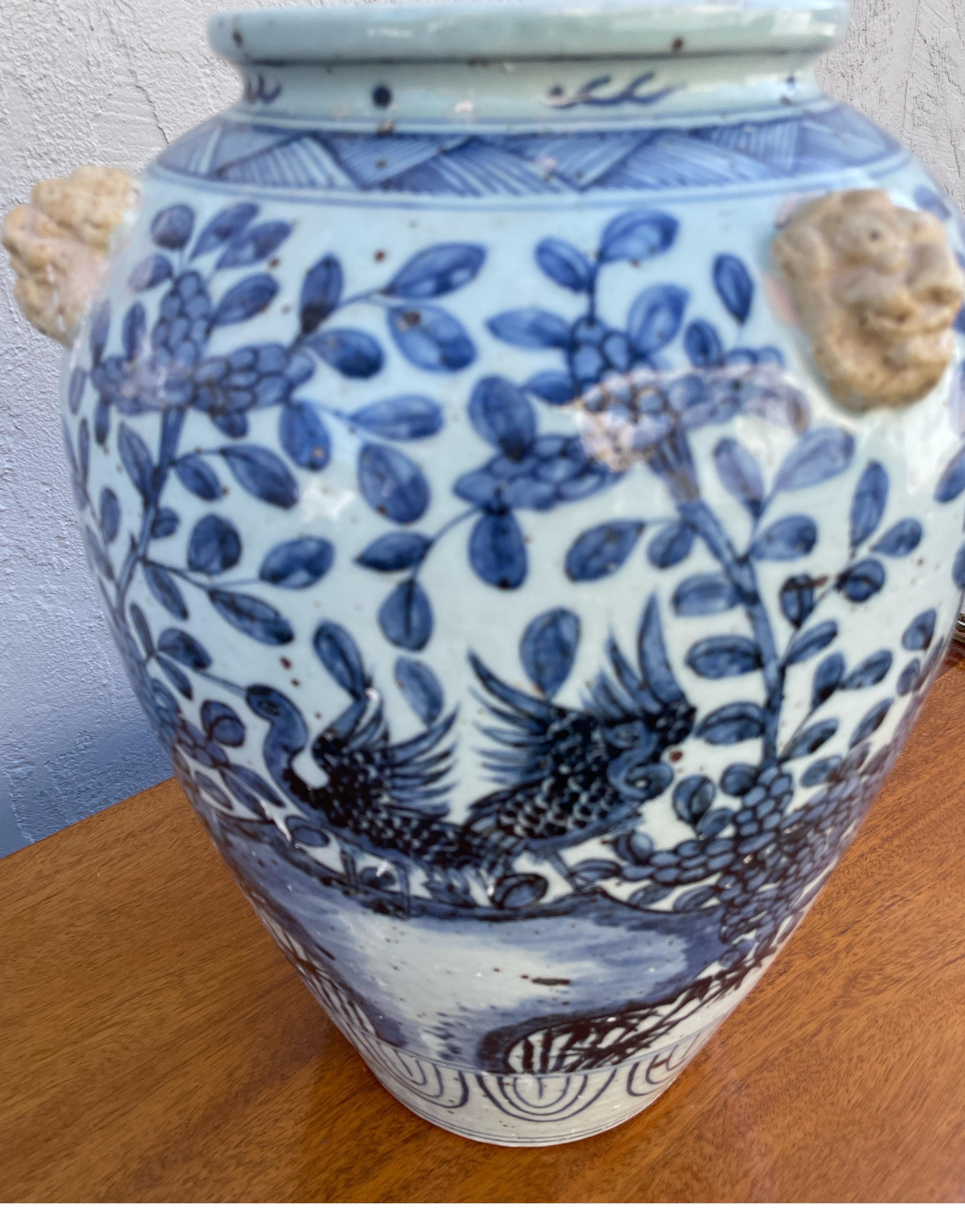Large Chinese Blue & White Vase In Good Condition For Sale In West Palm Beach, FL
