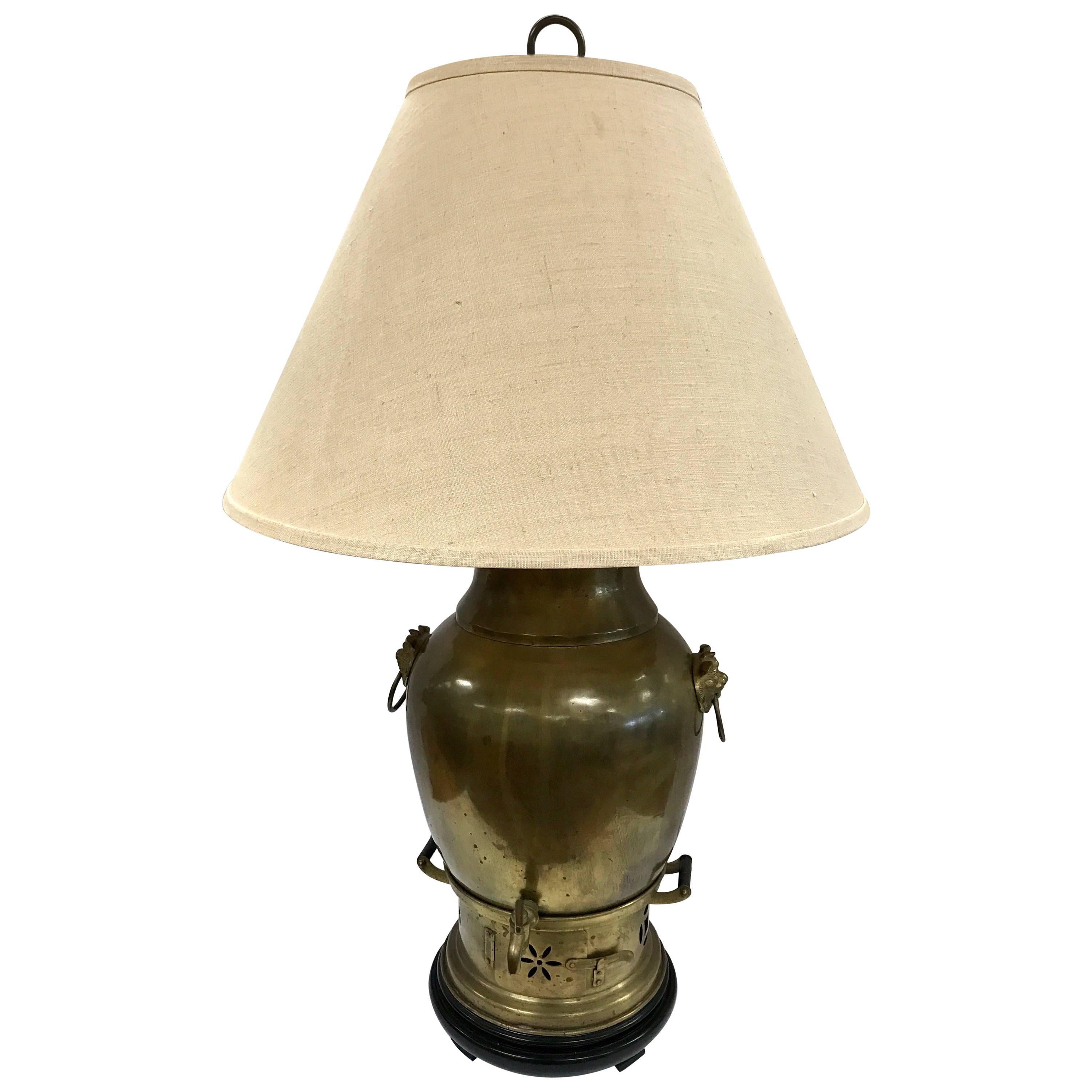 Large Chinese Brass Samovar Table Lamp