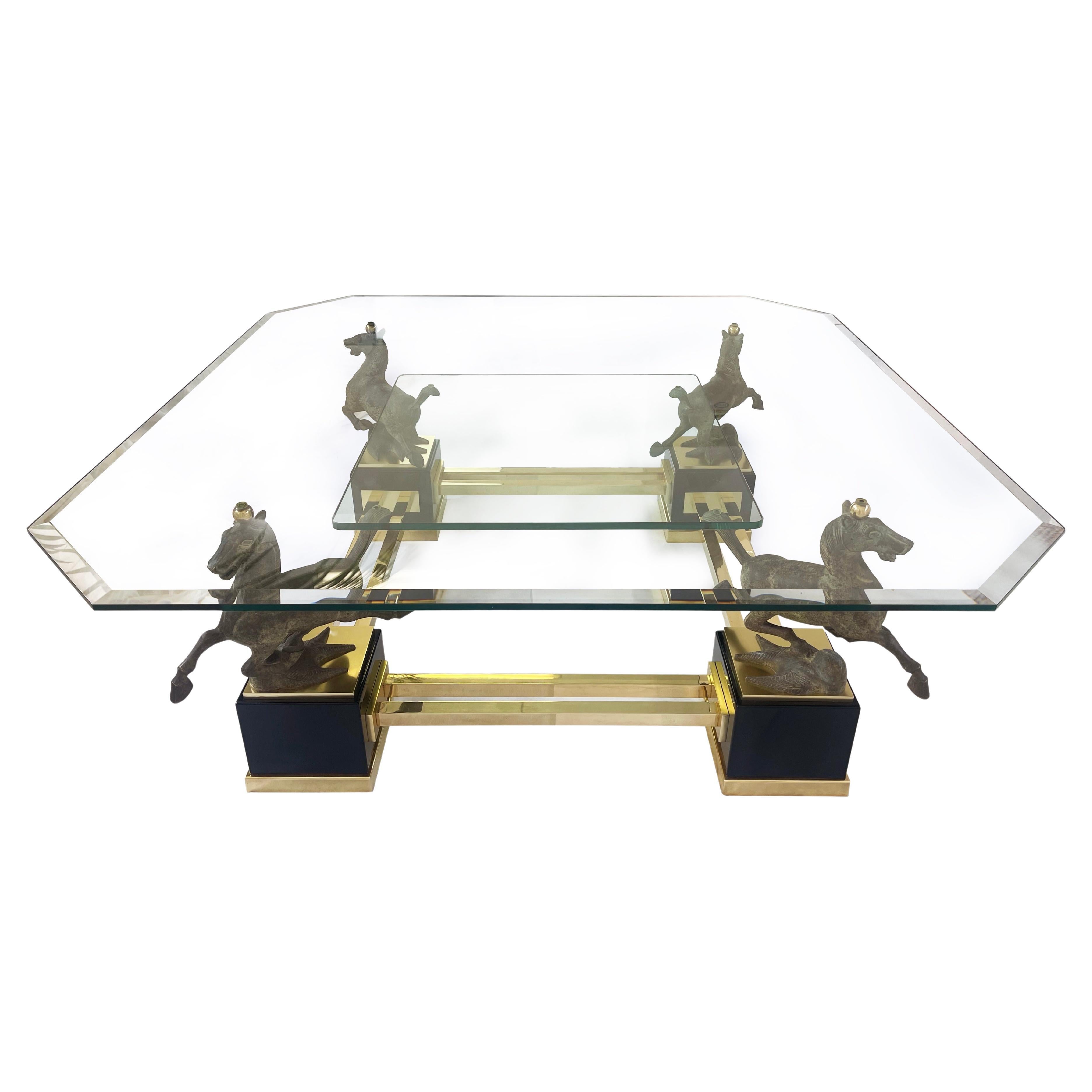 Chinese Chippendale Octagonal Coffee Table Bronze Flying Horse of Gansu China, France Maison Charles For Sale