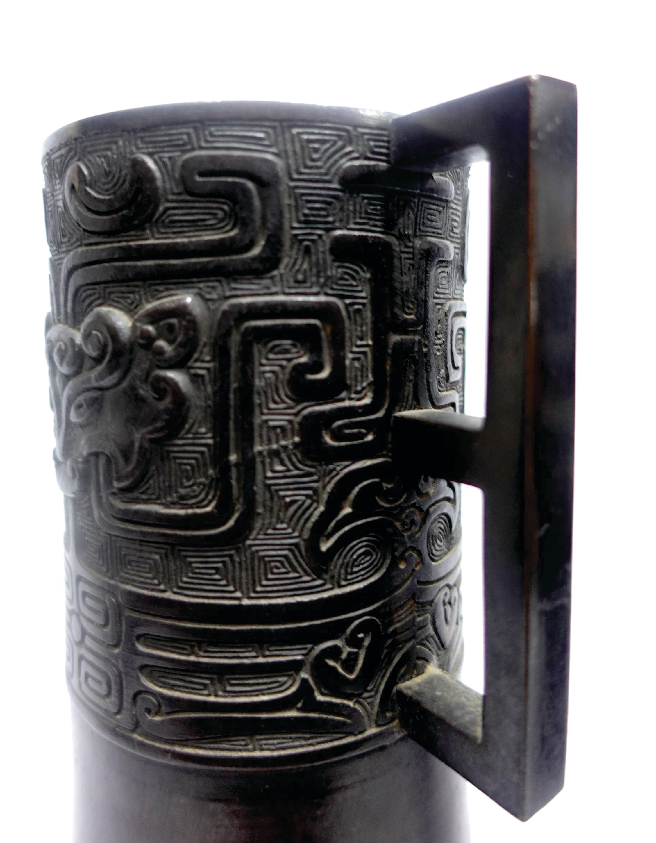 Large Chinese Bronze Gu Form Vase, Signed For Sale 6
