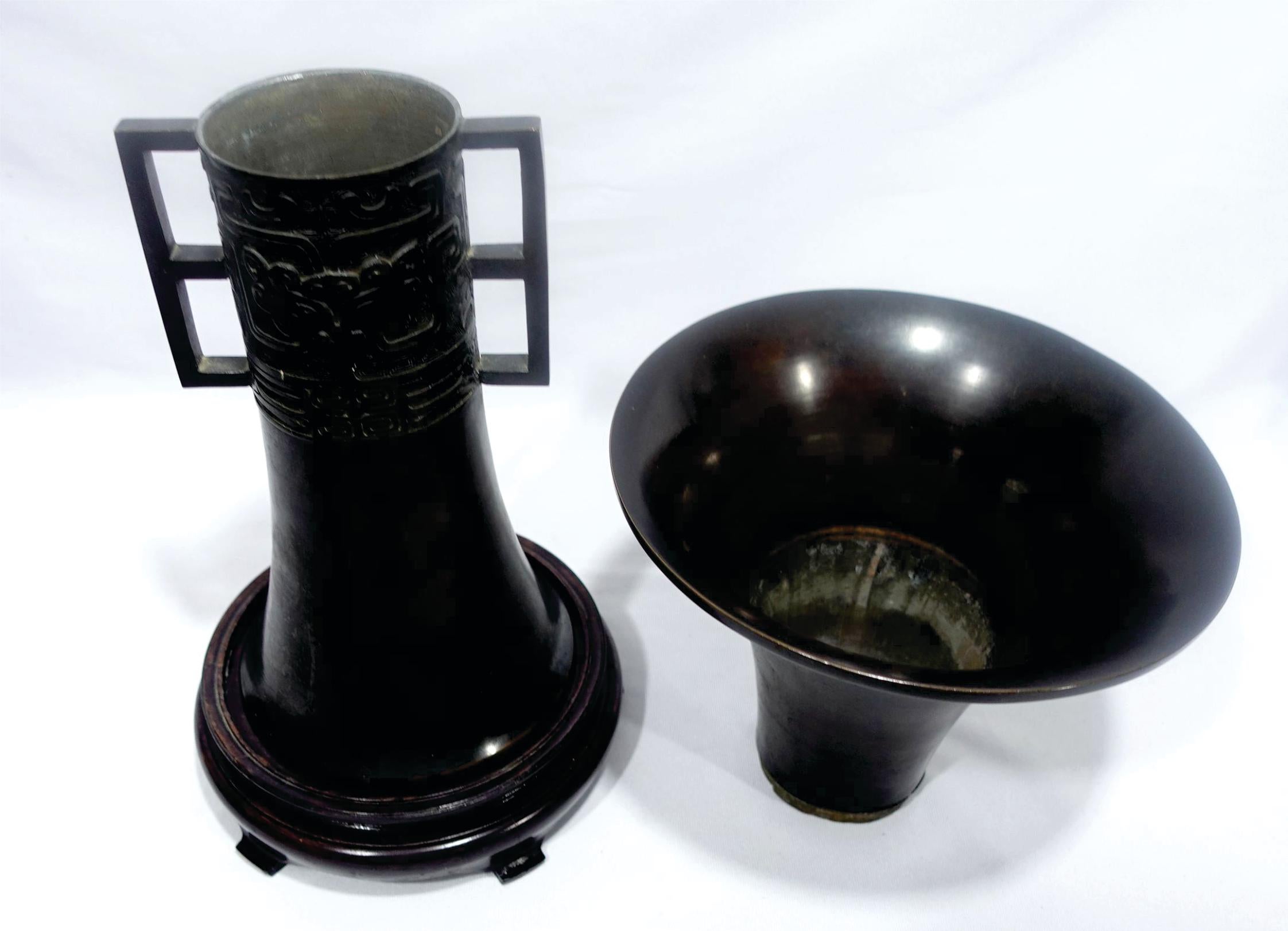 Large Chinese Bronze Gu Form Vase, Signed For Sale 1