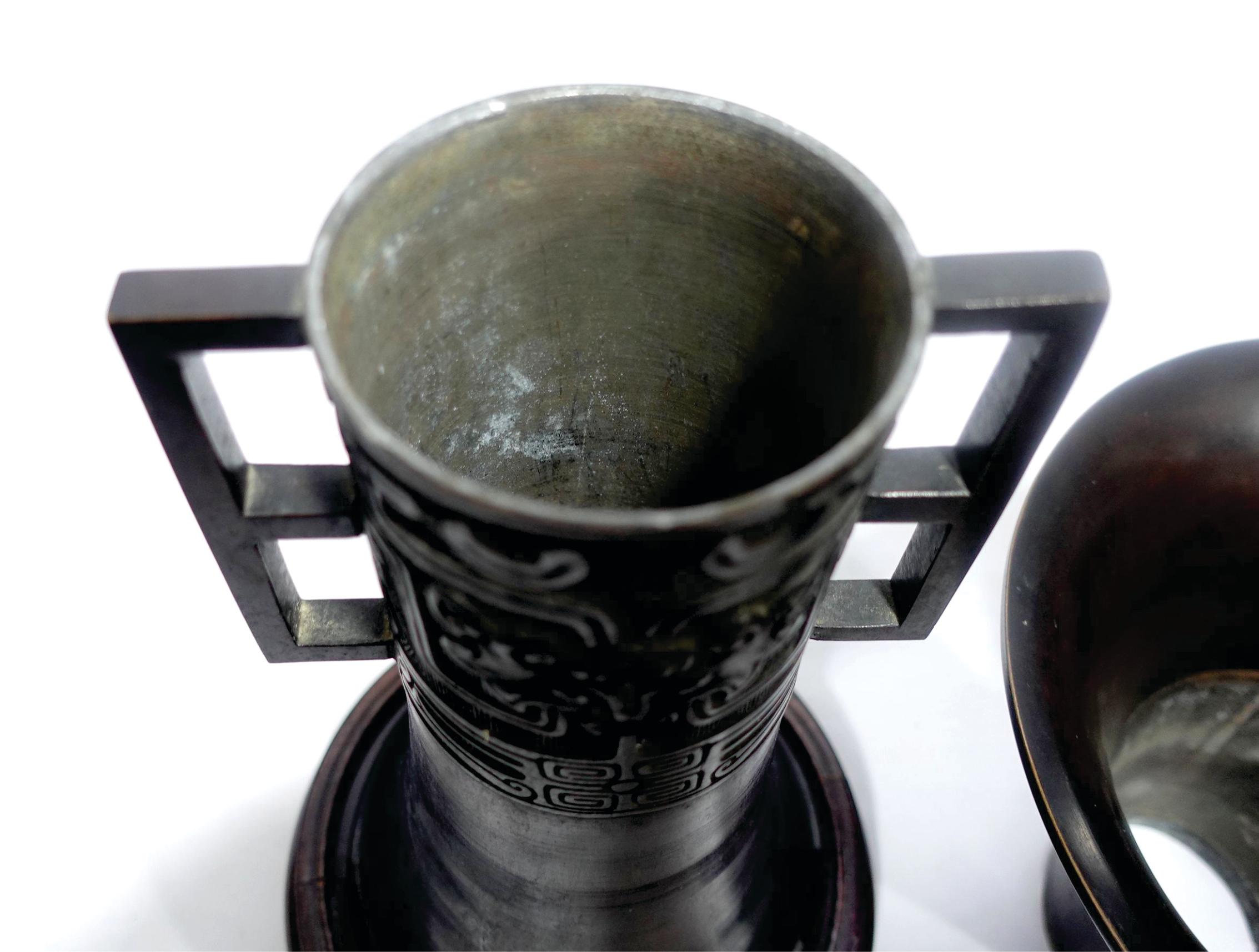 Large Chinese Bronze Gu Form Vase, Signed For Sale 2