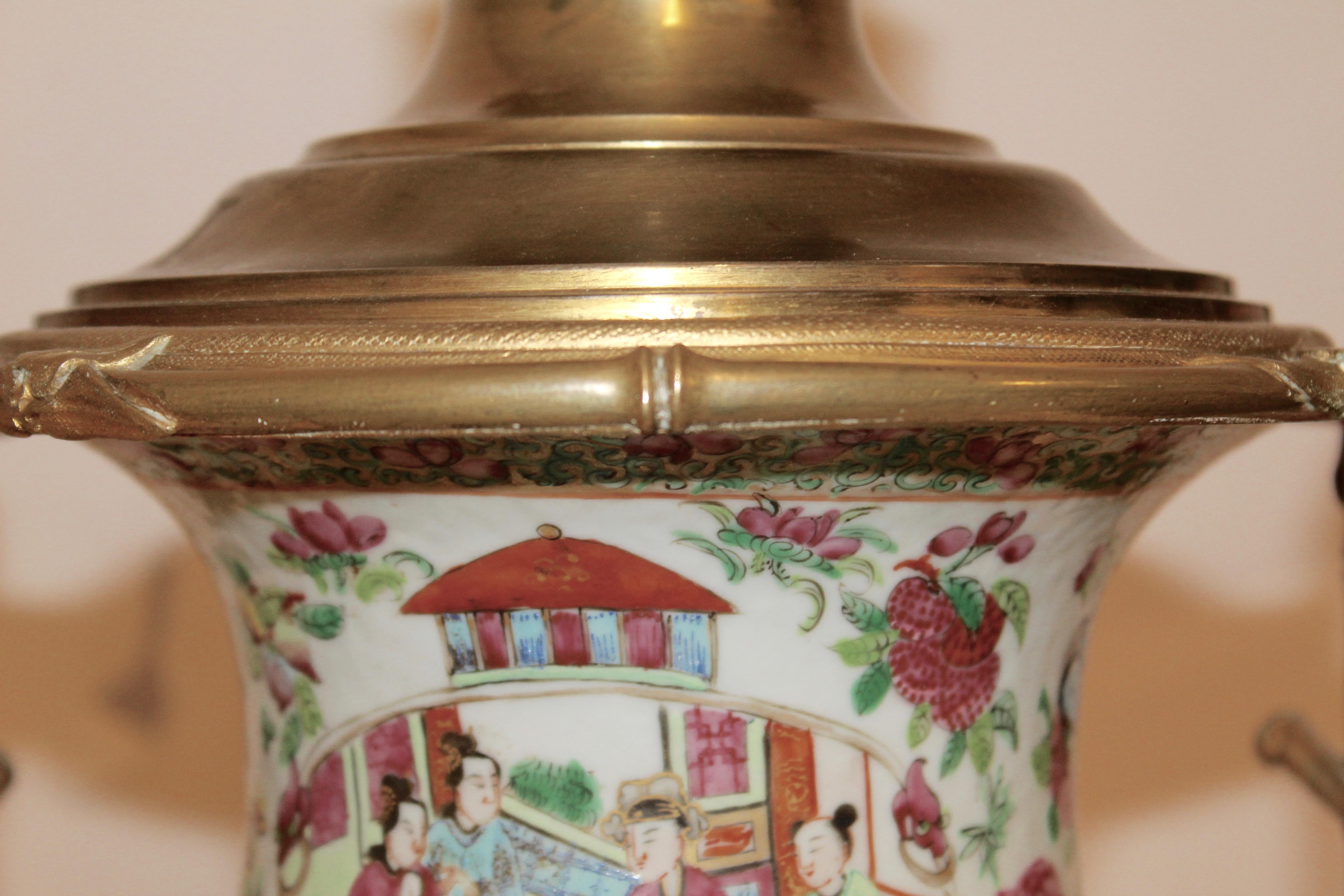 Large Chinese Canton Baluster Porcelain Vase as a Lamp, Late 19th Century For Sale 1