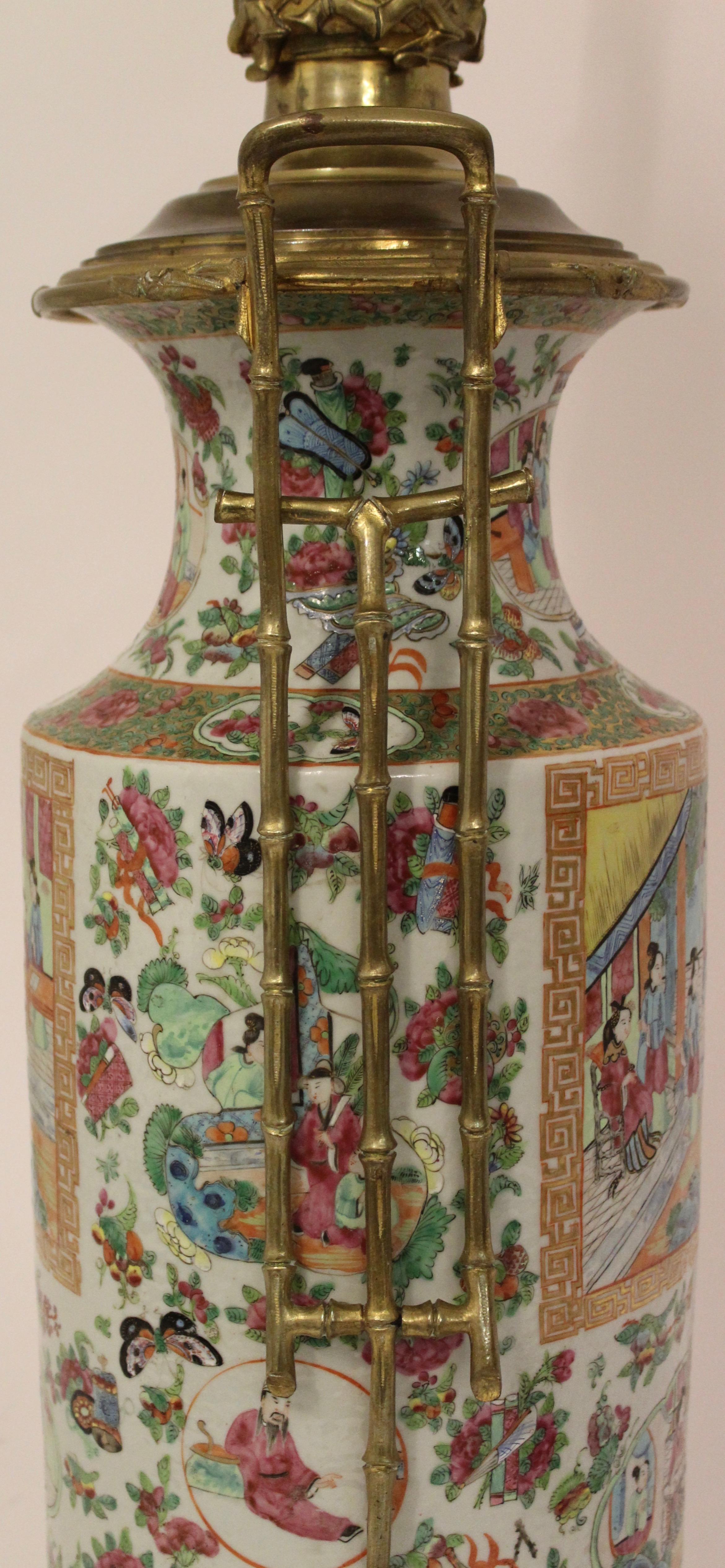 Large Chinese Canton Baluster Porcelain Vase as a Lamp, Late 19th Century For Sale 2
