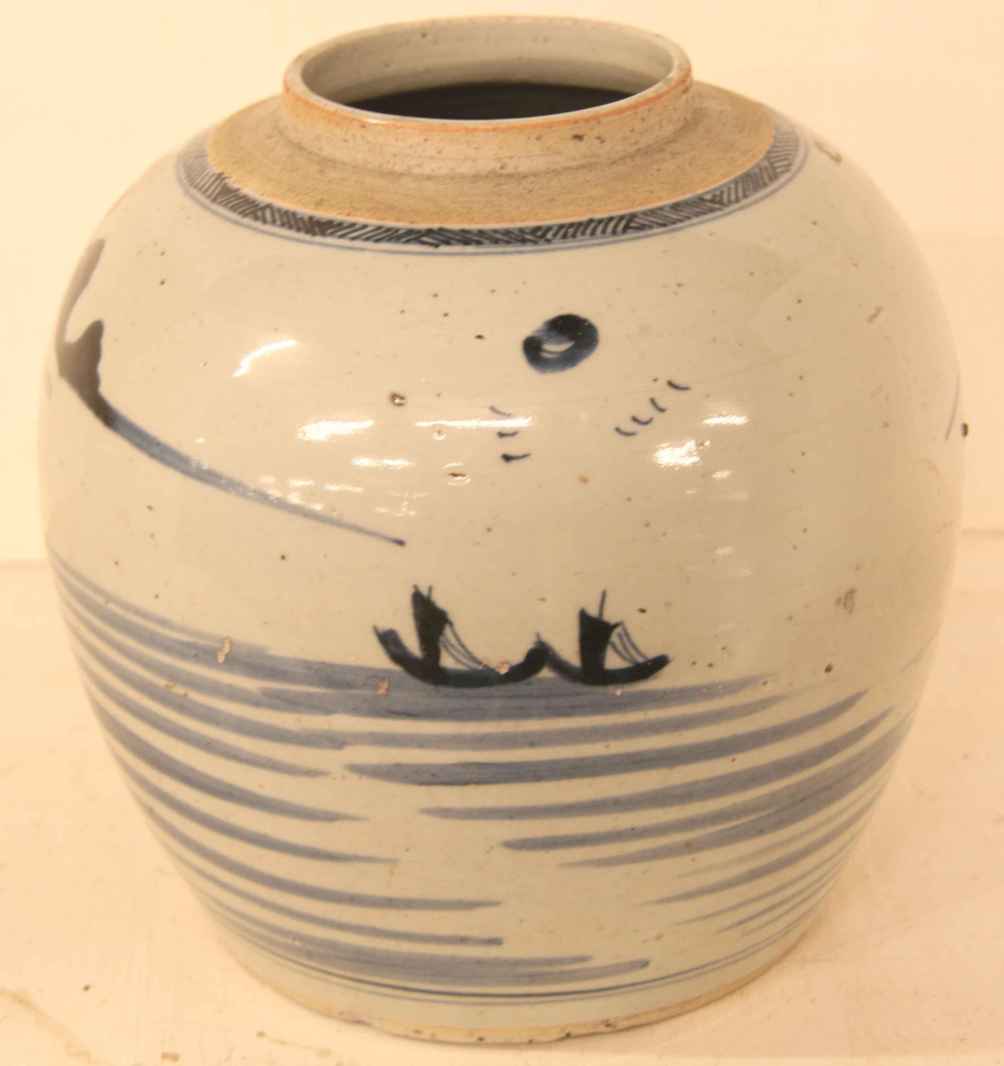 Glazed Large Chinese Canton Blue and White Ginger Jar For Sale