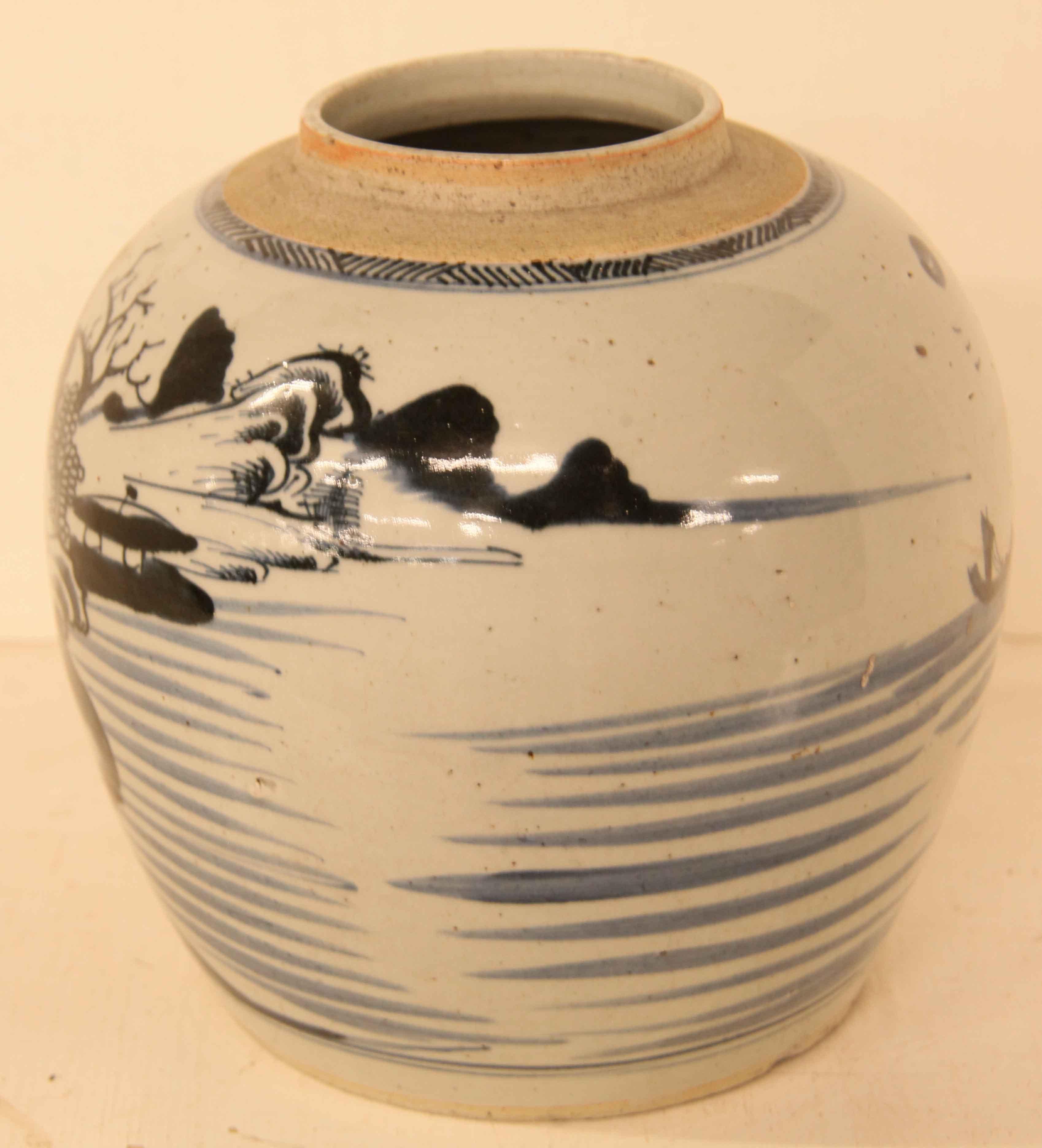 Mid-19th Century Large Chinese Canton Blue and White Ginger Jar For Sale