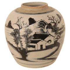 Large Chinese Canton Blue and White Ginger Jar
