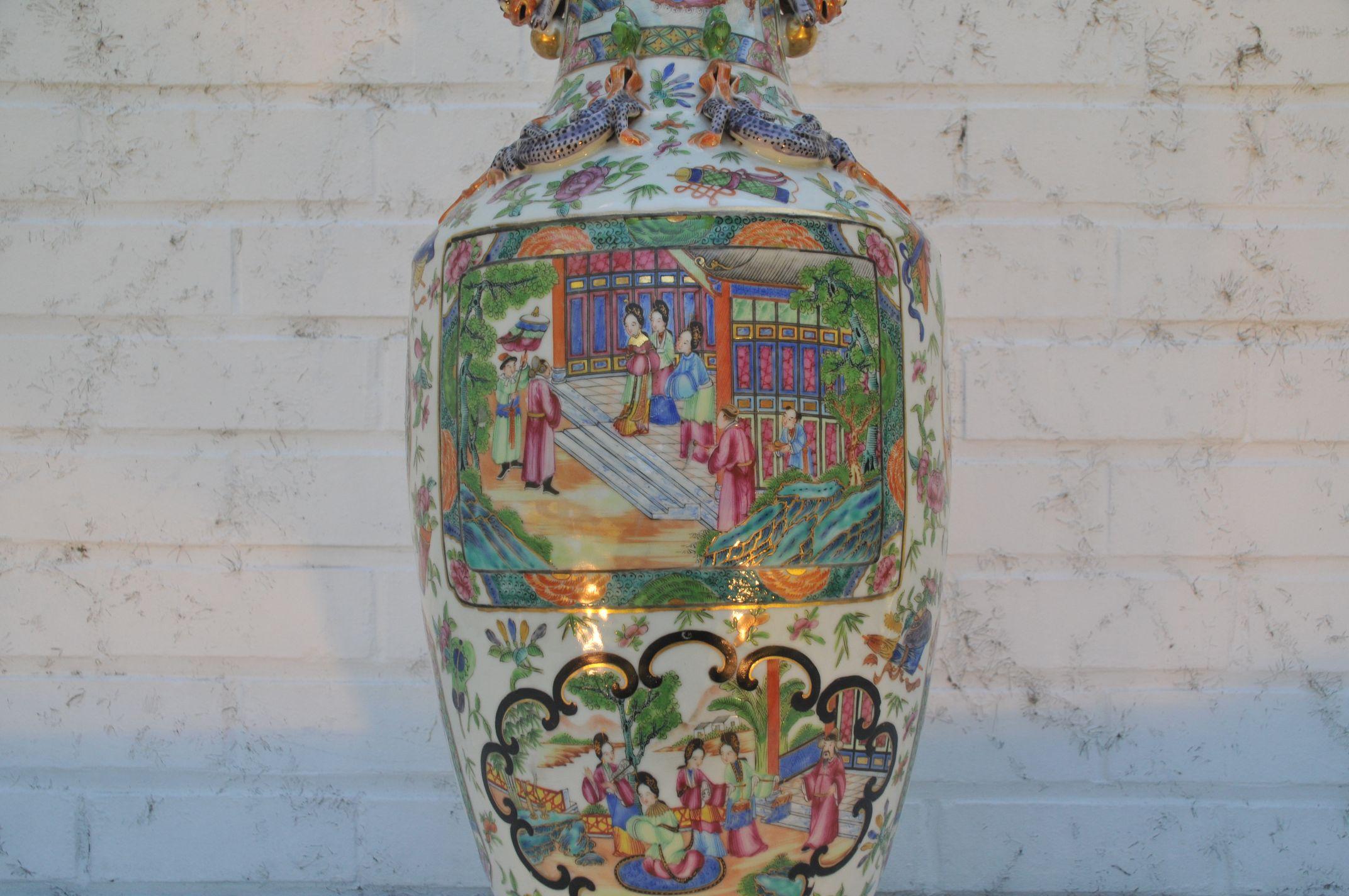 Late 19th Century Large Chinese Canton Famille Rose Baluster Vase For Sale