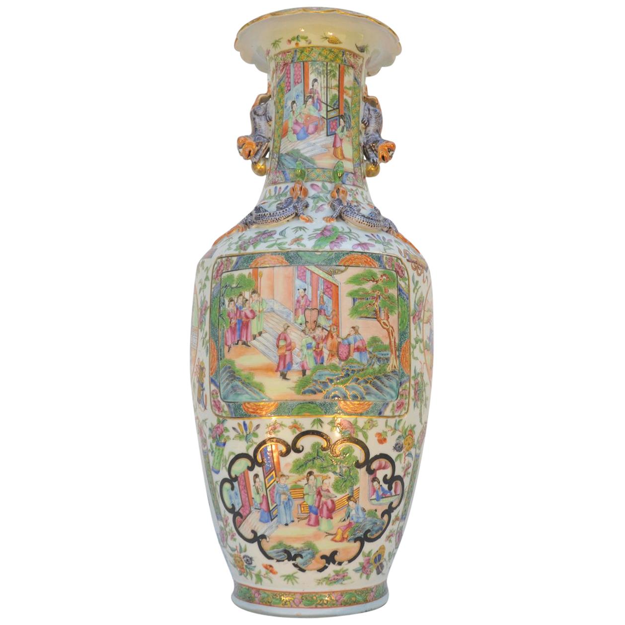 Large Chinese Canton Famille Rose Baluster Vase For Sale