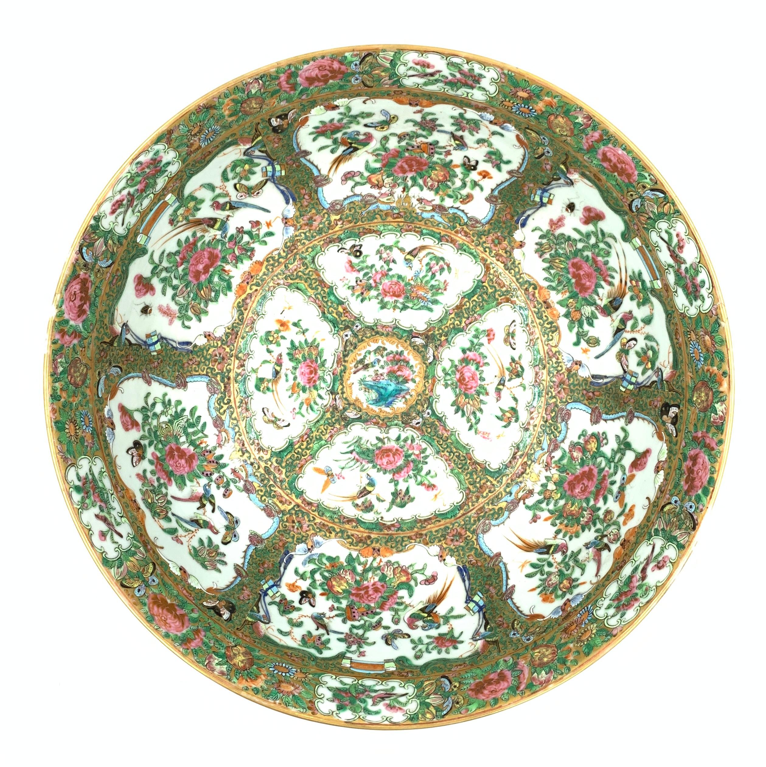 19th century Chinese famille rose porcelain bowl, decorated with butterflies, flowers and birds.