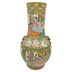 Große chinesische Kanton-Rosenmedaillon-Vase mit Medaillon-Vase und vergoldetenBratenringgriffen, 19-20c