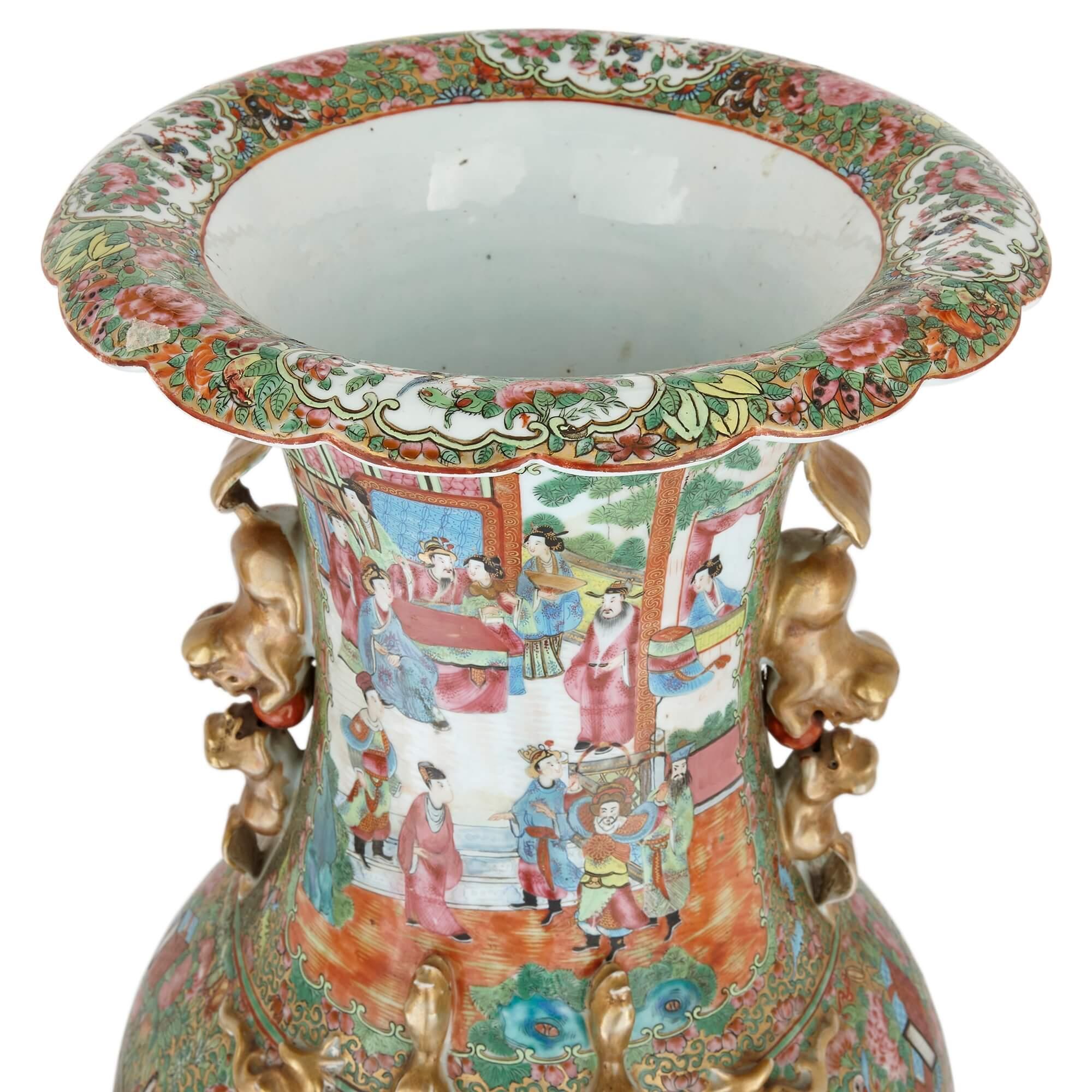 Large Chinese Canton Famille Verte Ormolu Mounted Porcelain Vase For Sale 5
