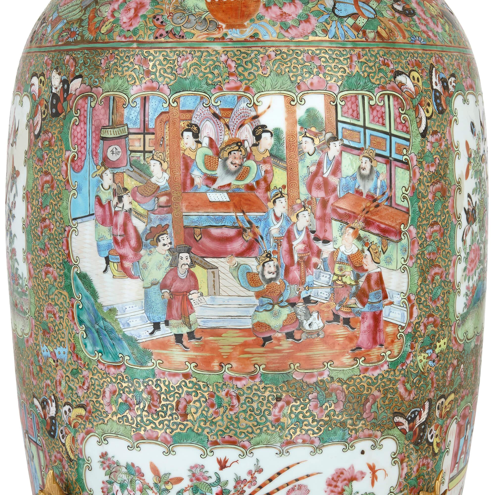 19th Century Large Chinese Canton Famille Verte Ormolu Mounted Porcelain Vase For Sale