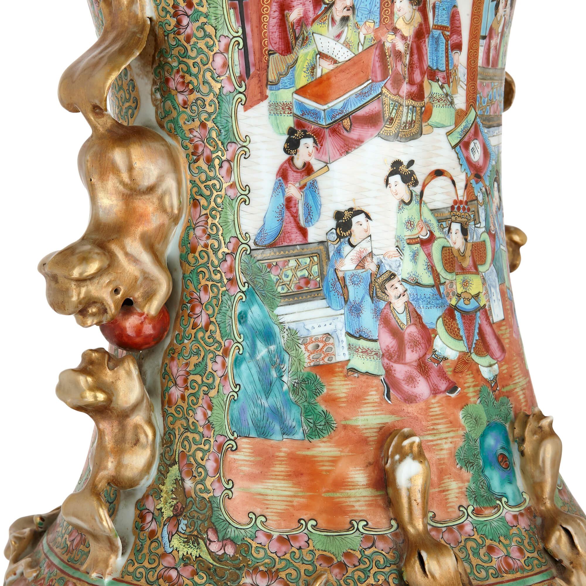 Large Chinese Canton Famille Verte Ormolu Mounted Porcelain Vase For Sale 3